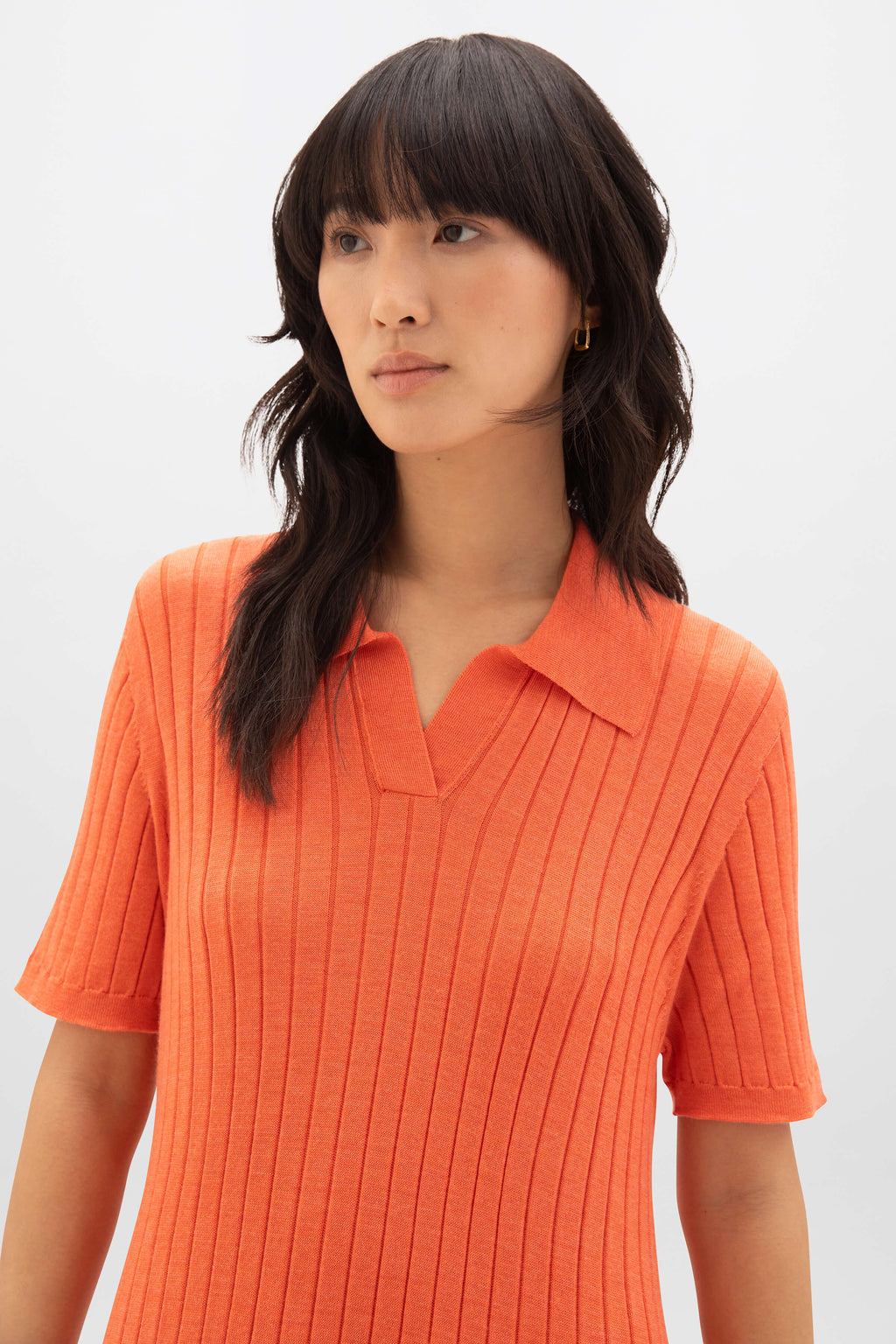 Superfine Merino Ribbed Orange Polo Shirt Dress