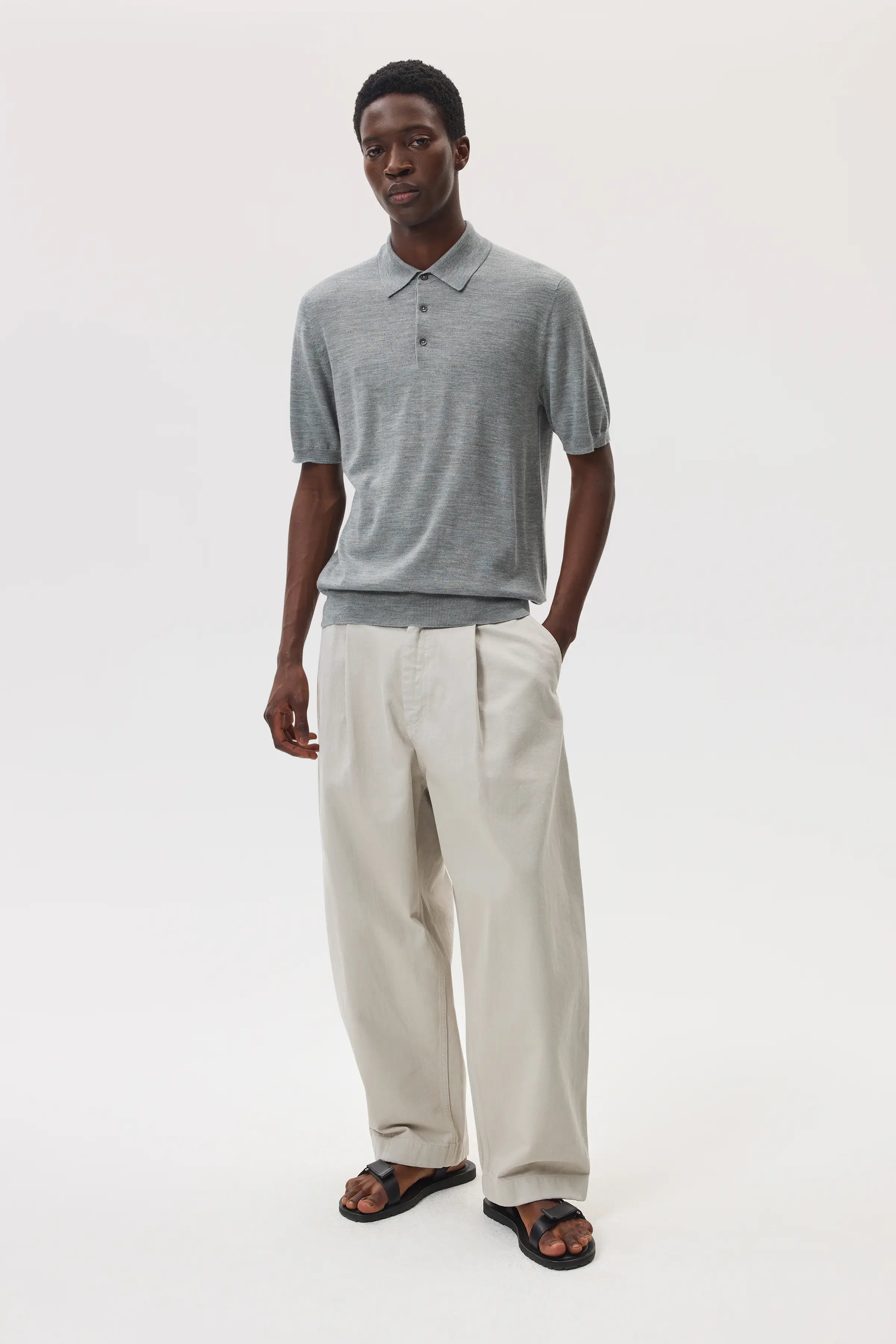 Superfine Merino Light Grey Polo Shirt