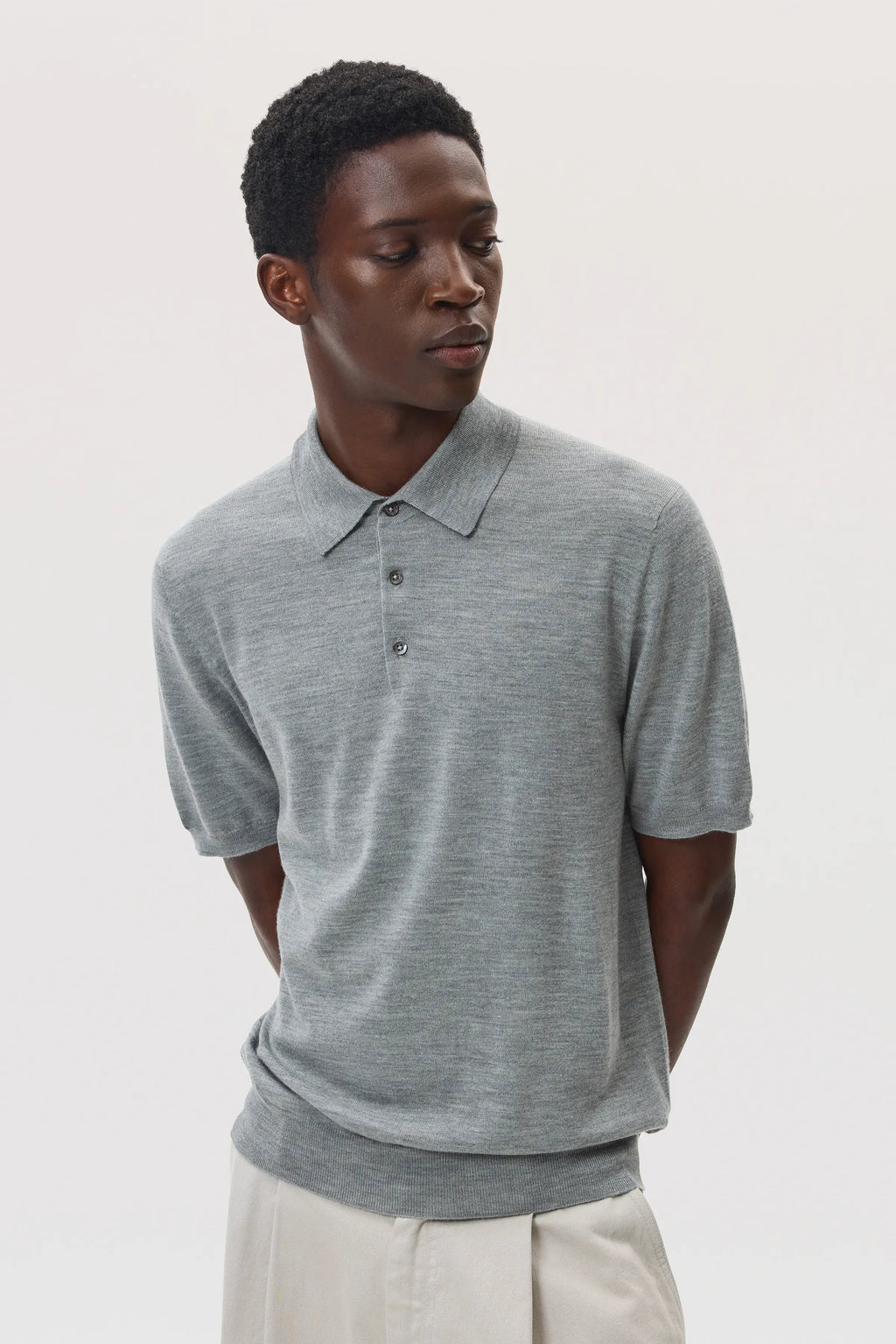 Superfine Merino Light Grey Polo Shirt