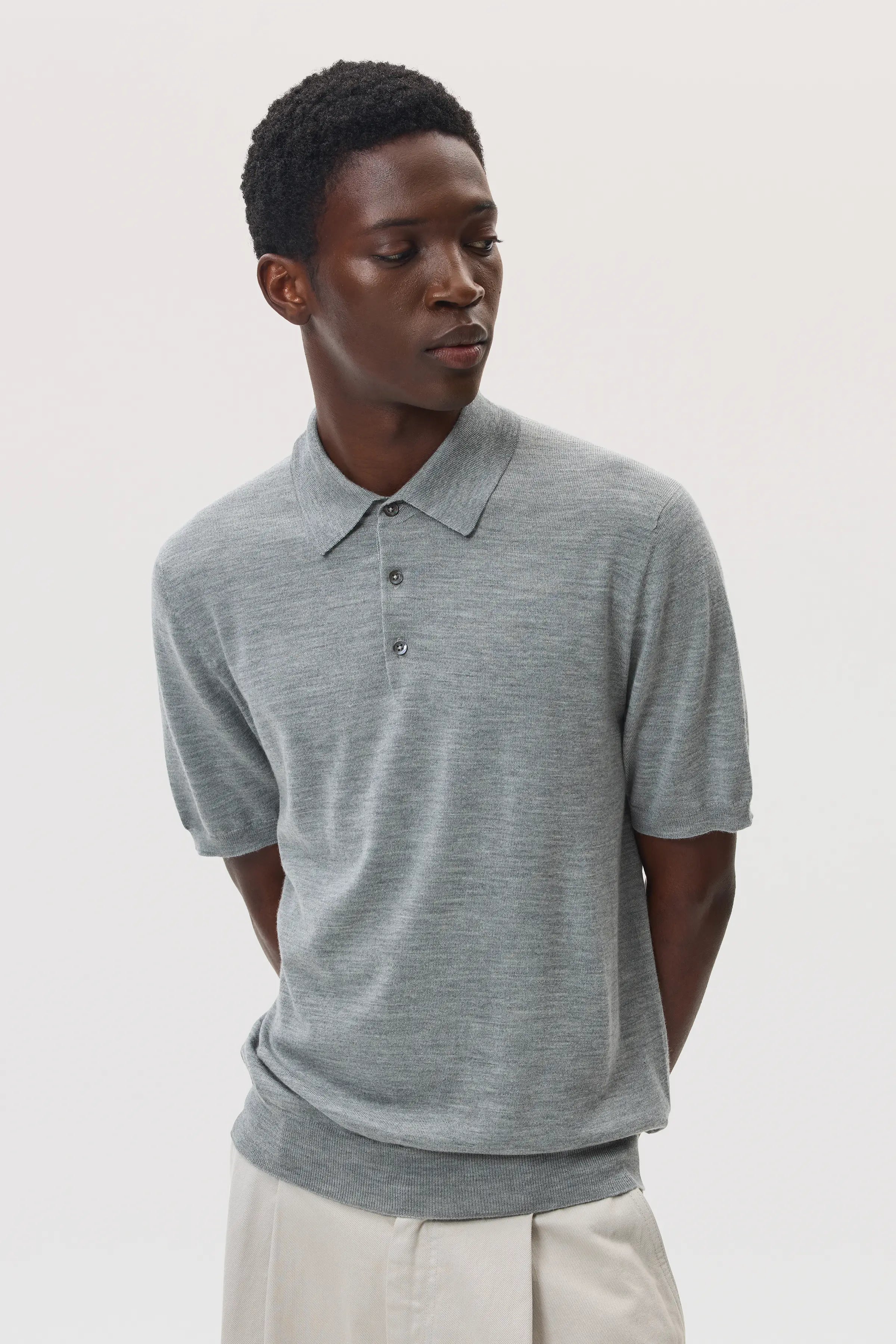 Superfine Merino Light Grey Polo Shirt
