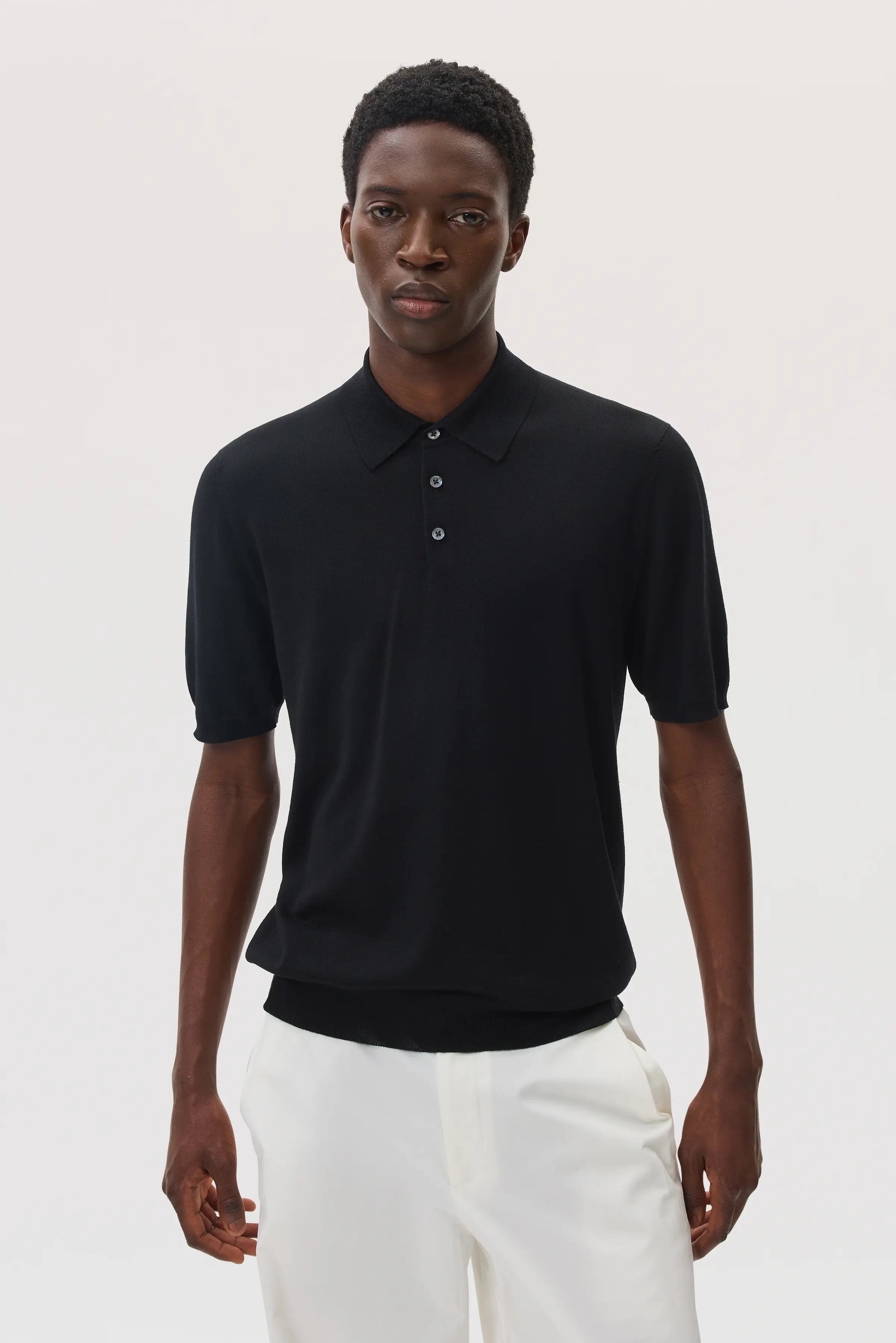 Superfine Merino Black Polo Shirt