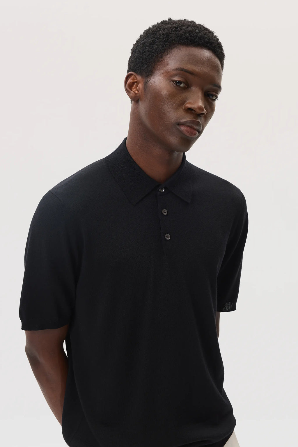 Superfine Merino Black Polo Shirt