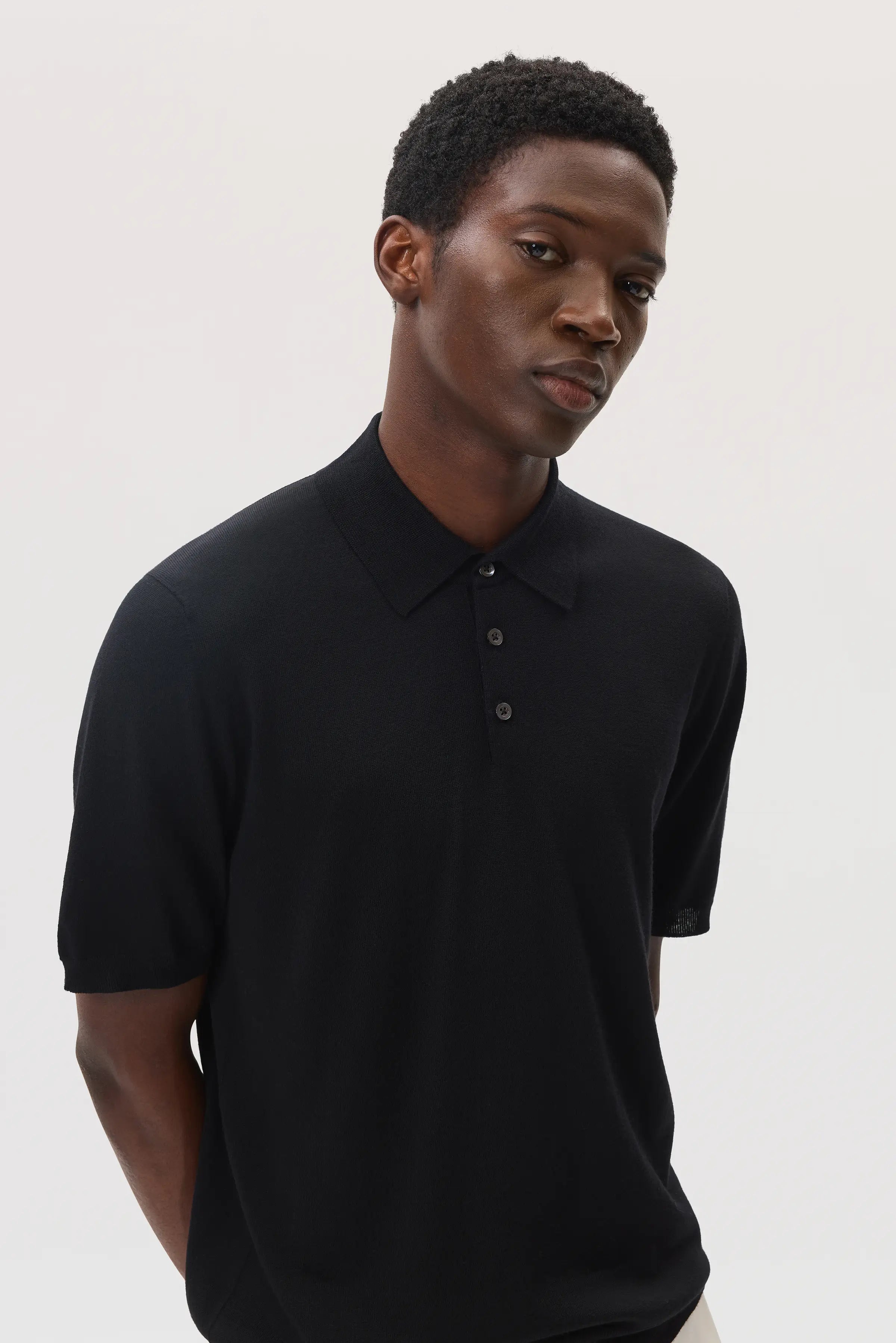 Superfine Merino Black Polo Shirt