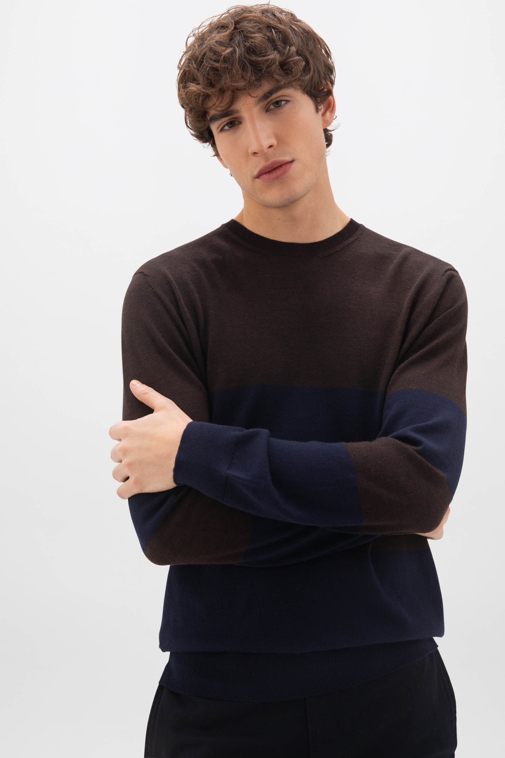 Colour Block Merino Dark Brown Jumper