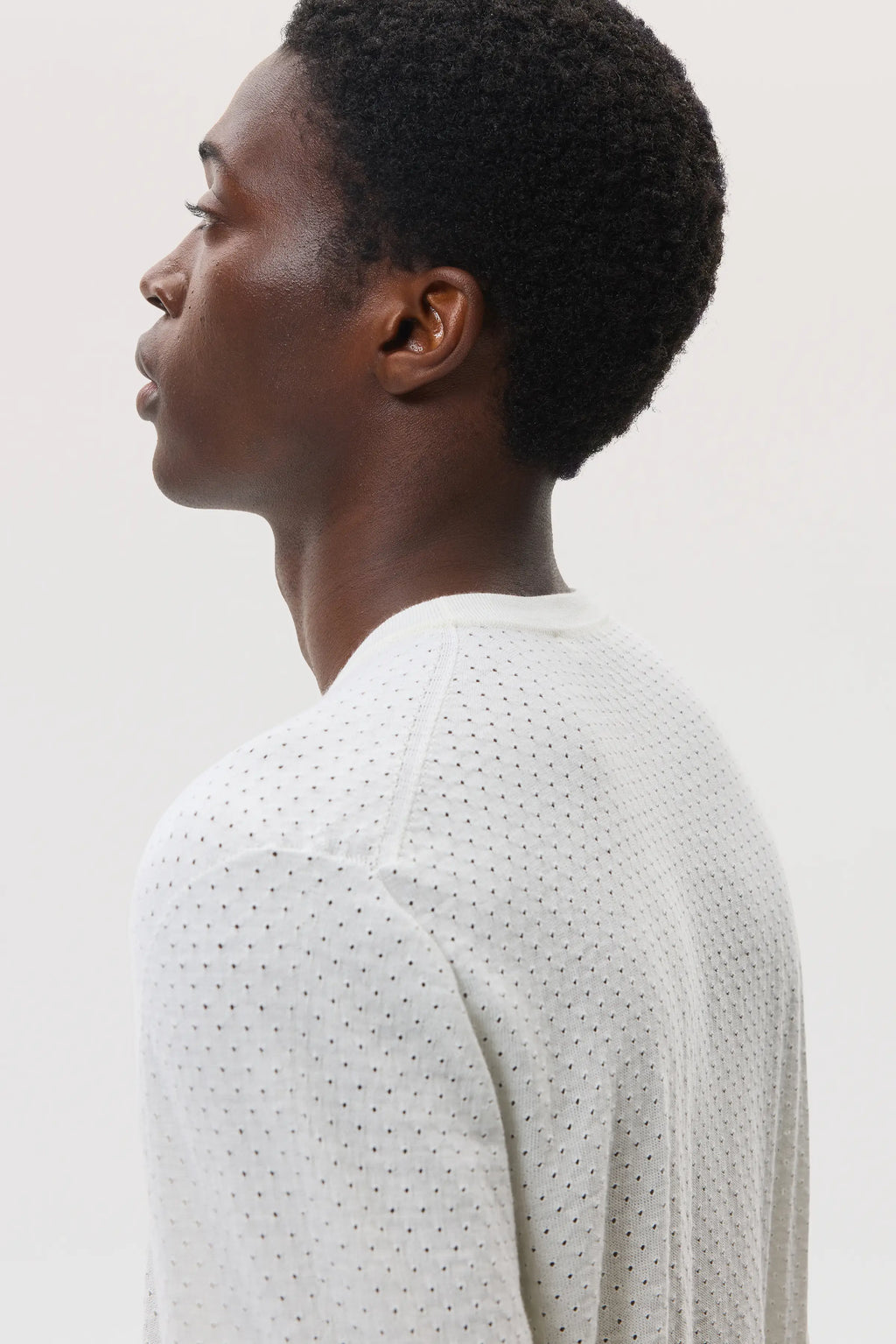 Superfine Merino Mesh White Crew Neck