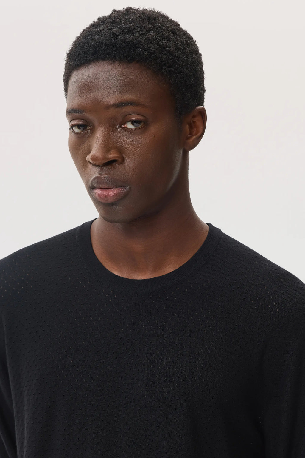 Superfine Merino Mesh Black Crew Neck