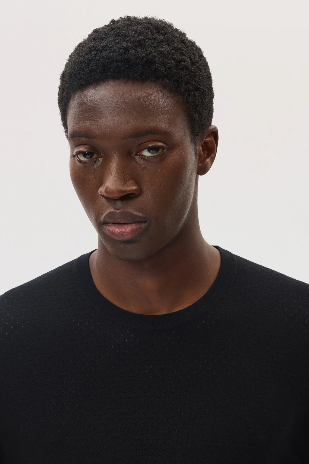 Superfine Merino Mesh Black Crew Neck