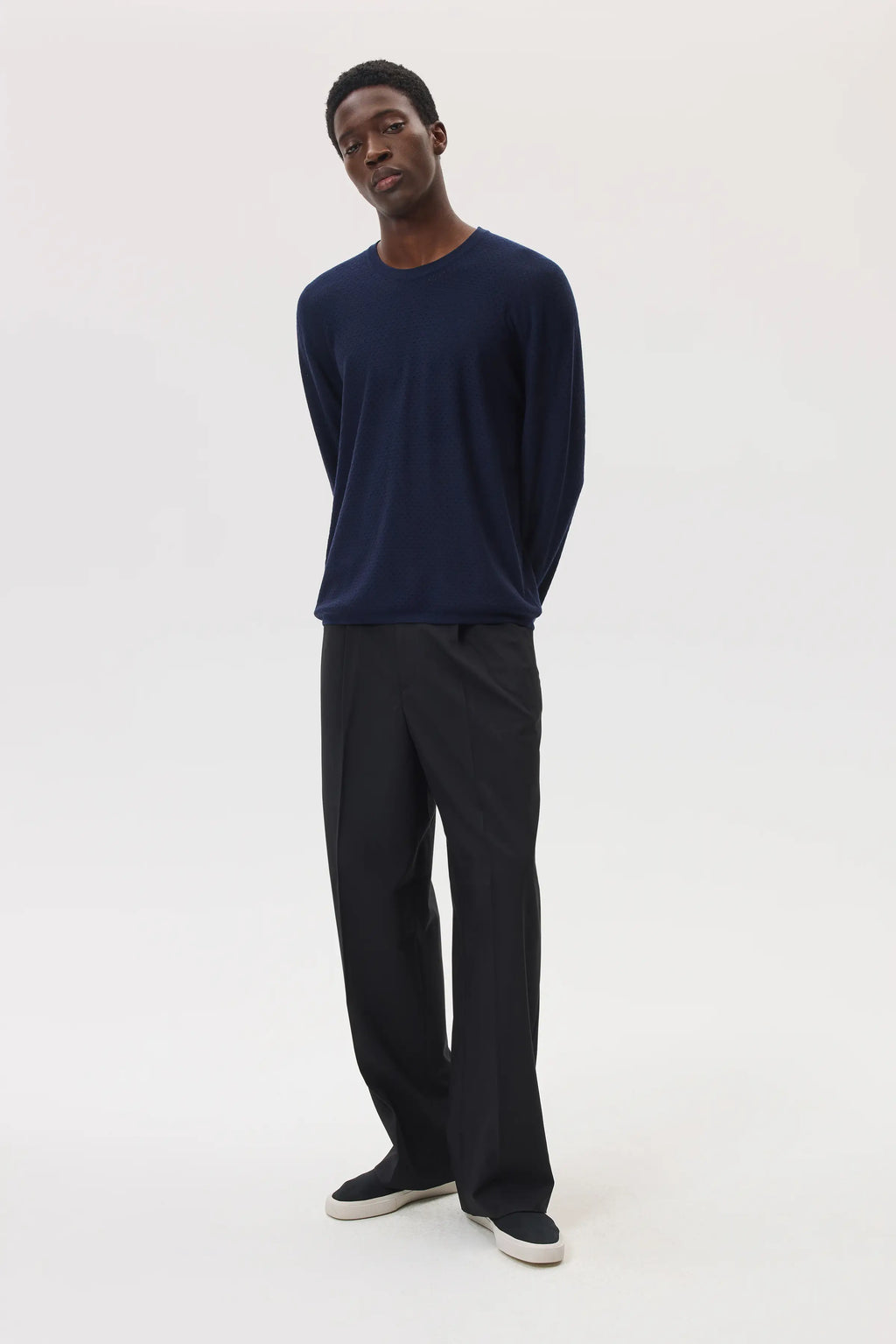 Superfine Merino Mesh Dark Navy Crew Neck