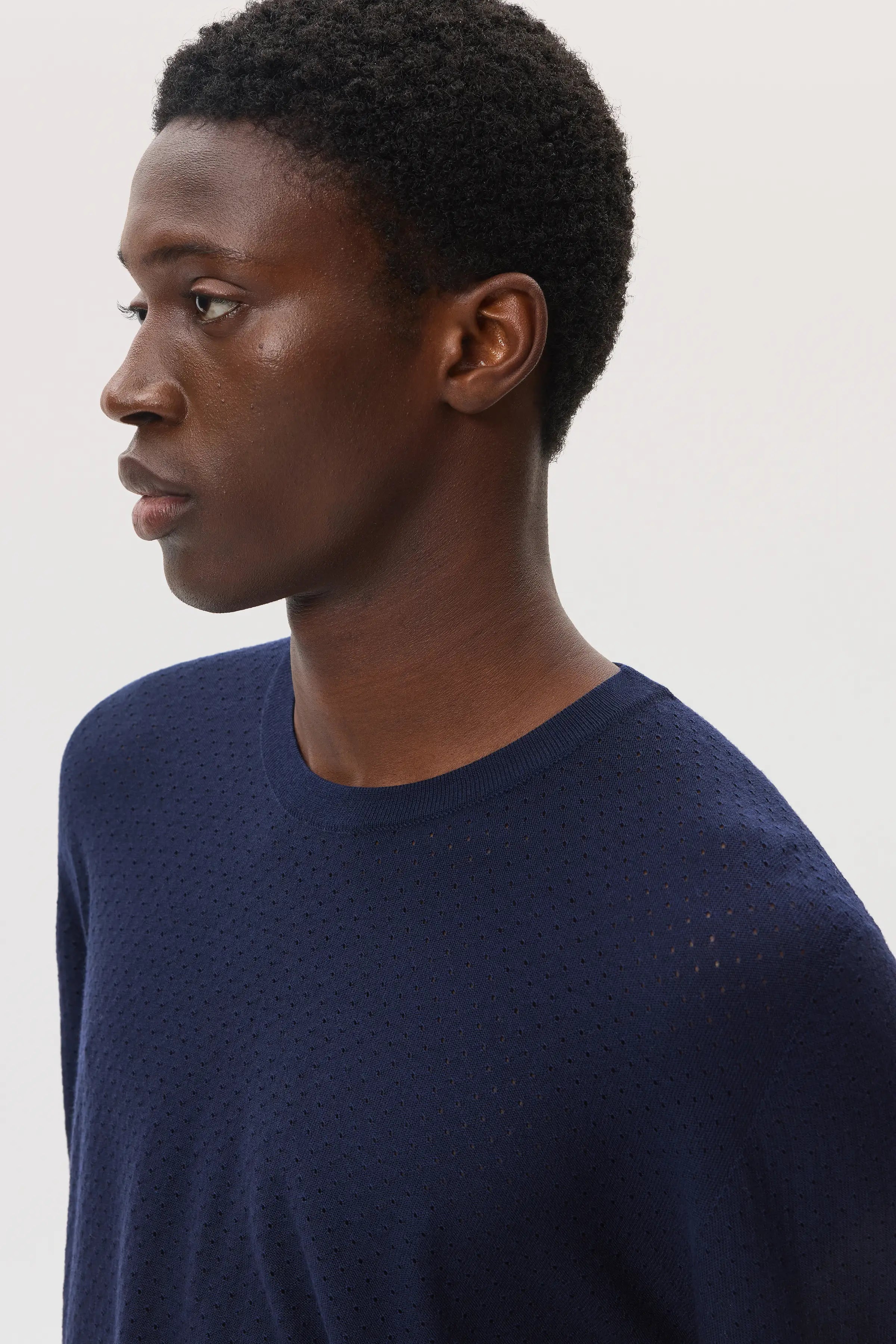 Superfine Merino Mesh Dark Navy Crew Neck