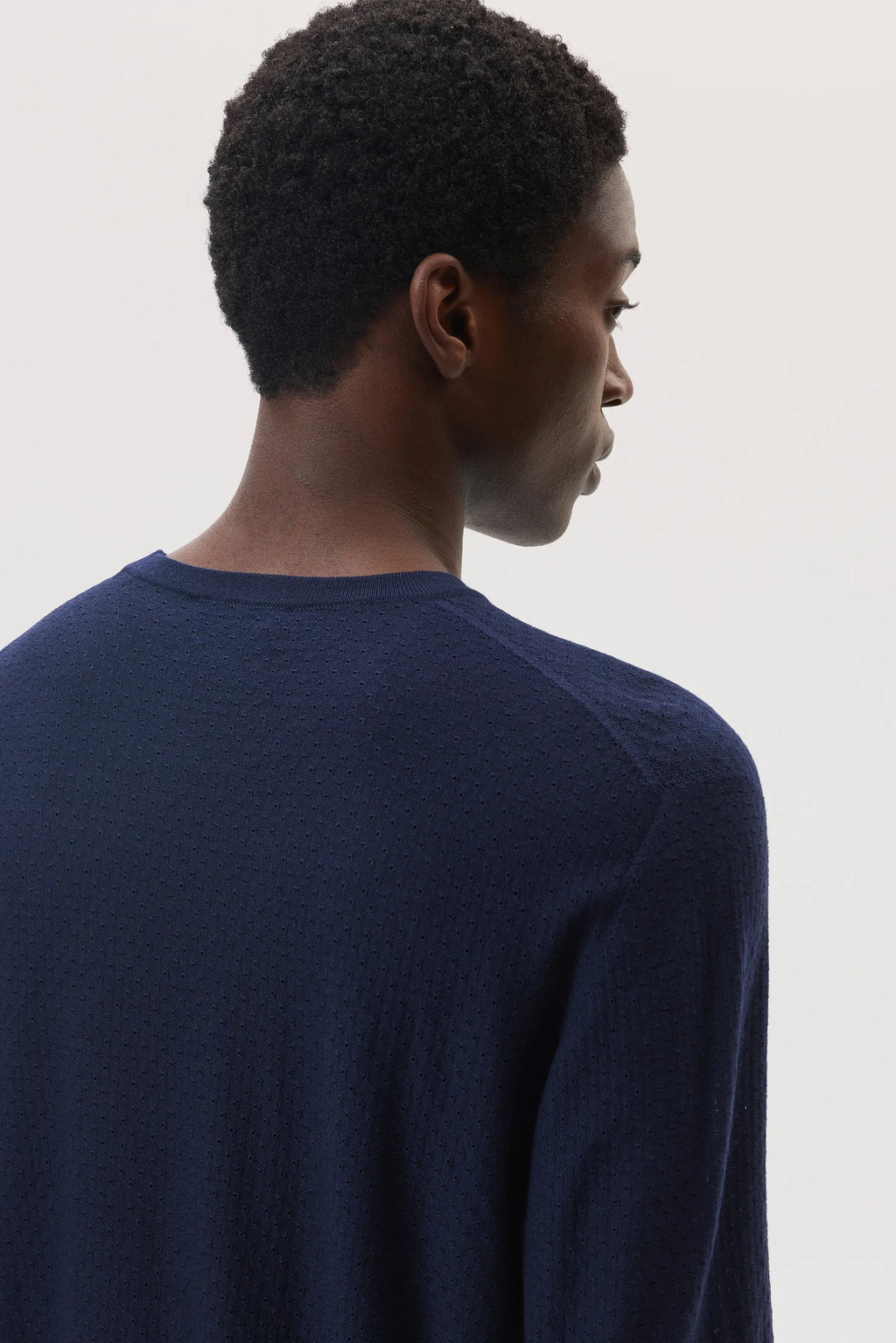 Superfine Merino Mesh Dark Navy Crew Neck