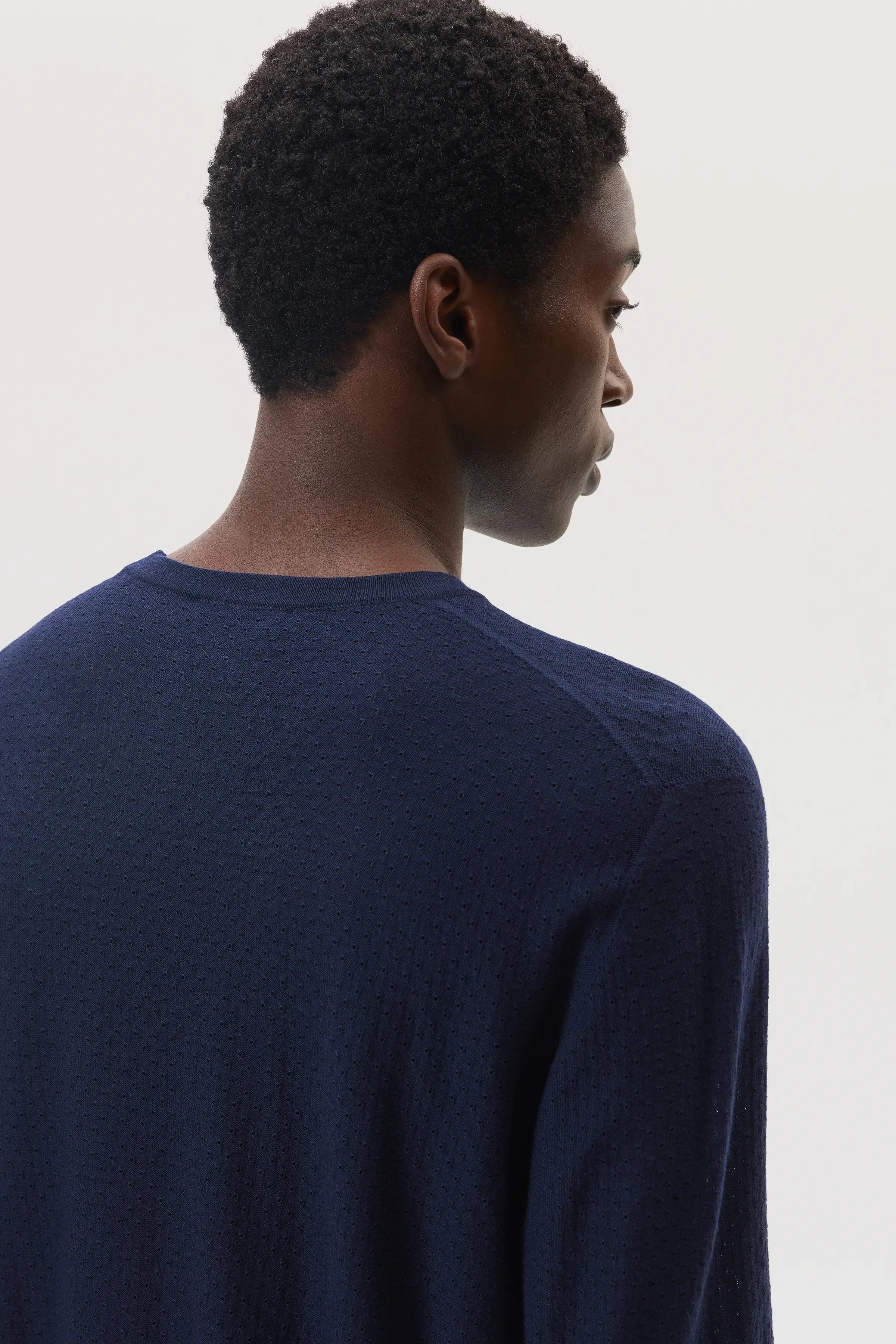 Superfine Merino Mesh Dark Navy Crew Neck