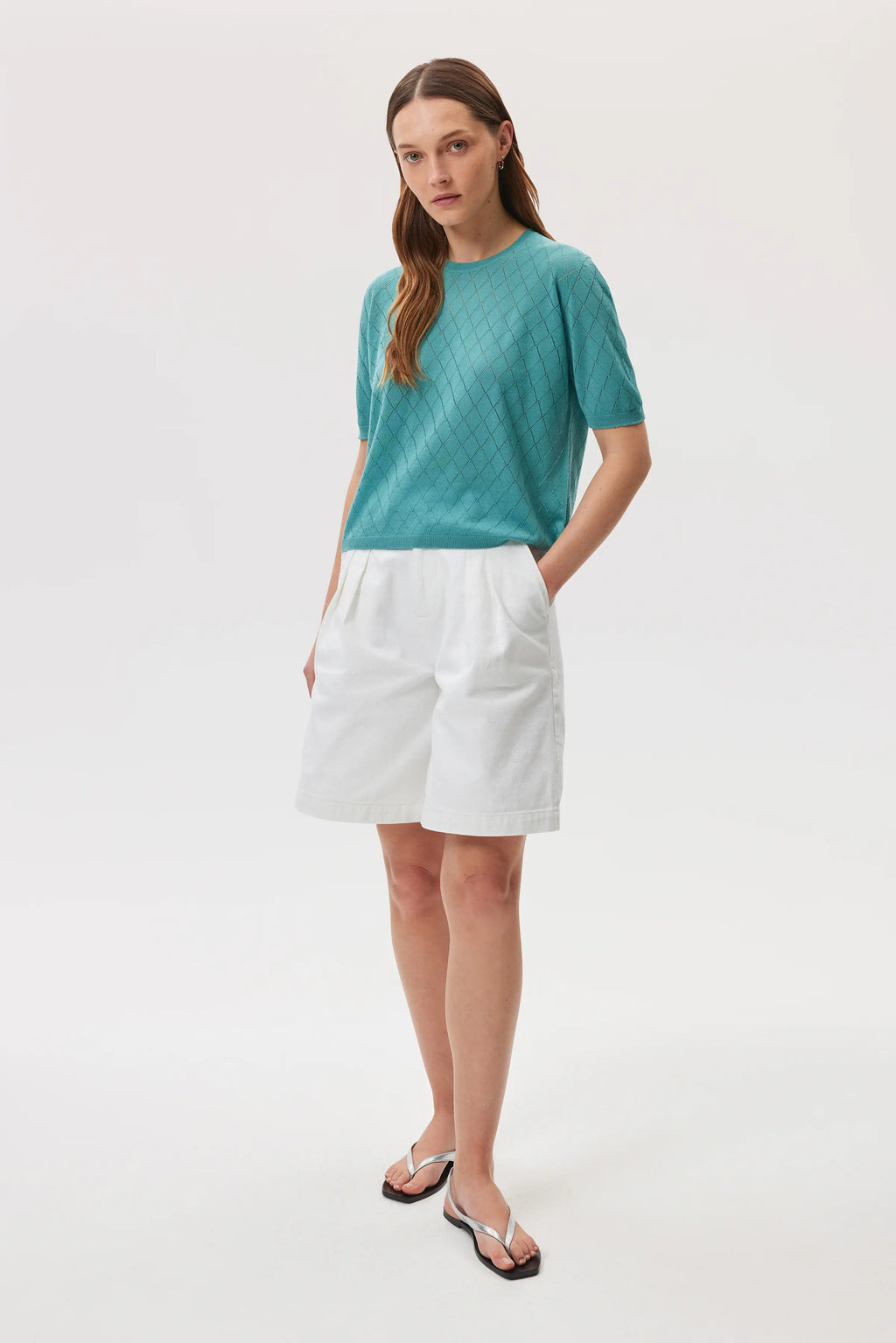 Superfine Merino Pointelle Argyle Green T-Shirt