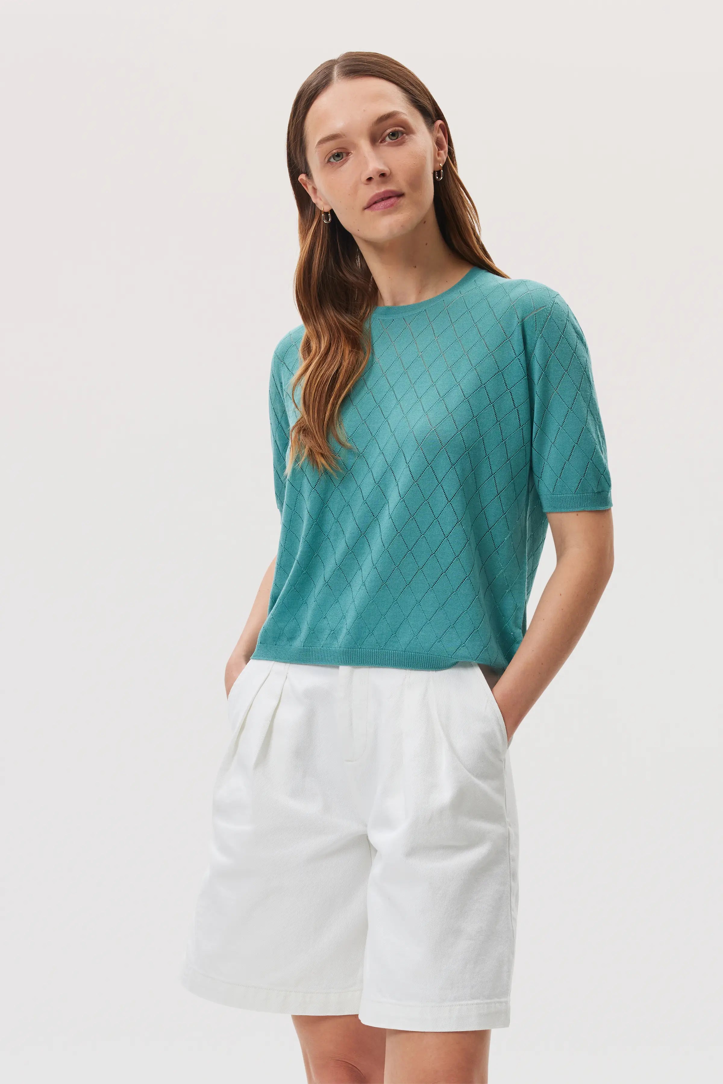 Superfine Merino Pointelle Argyle Green T-Shirt