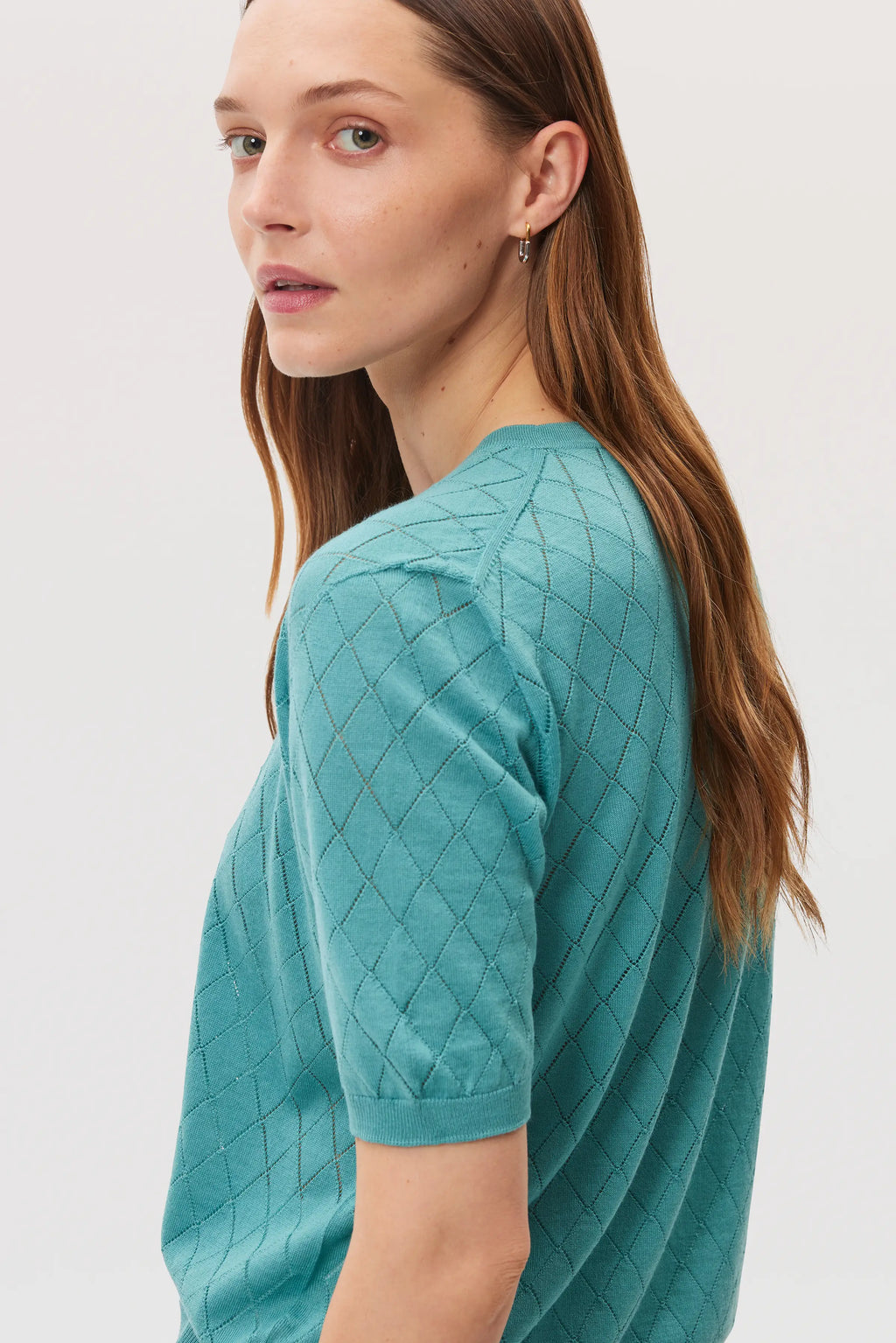 Superfine Merino Pointelle Argyle Green T-Shirt