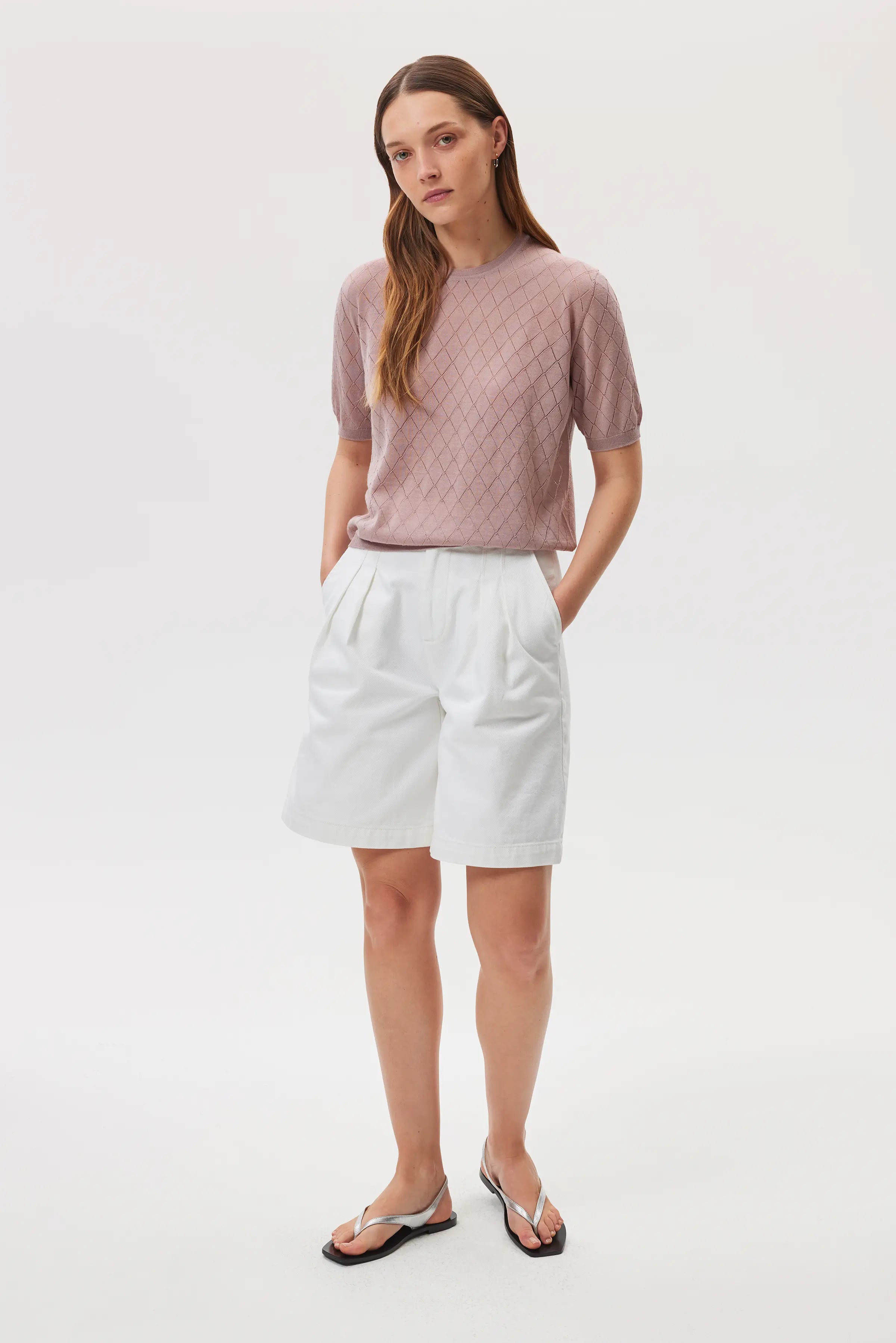 Superfine Merino Pointelle Argyle T-Shirt