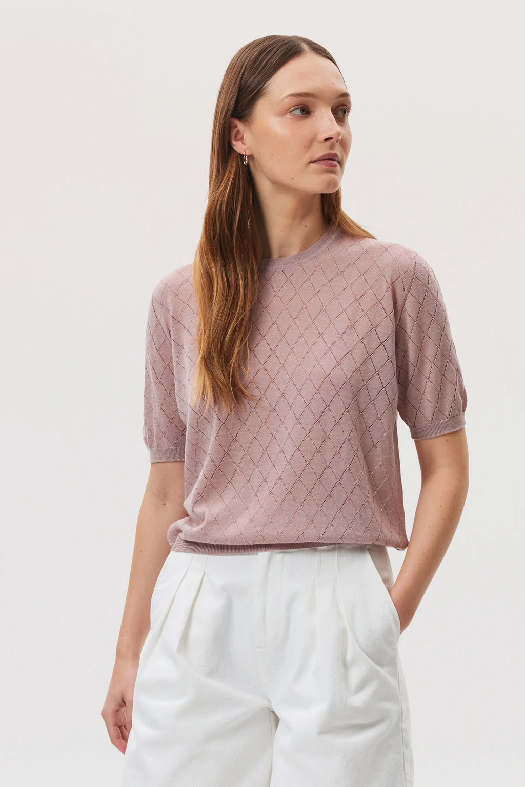 Superfine Merino Pointelle Argyle T-Shirt