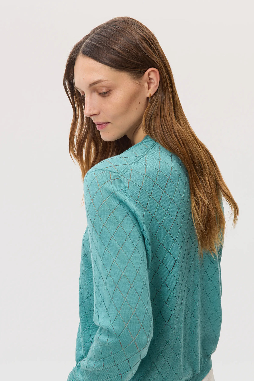 Superfine Merino Pointelle Argyle Green Cardigan