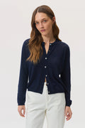 Superfine Merino Dark Navy Pointelle Argyle Cardigan