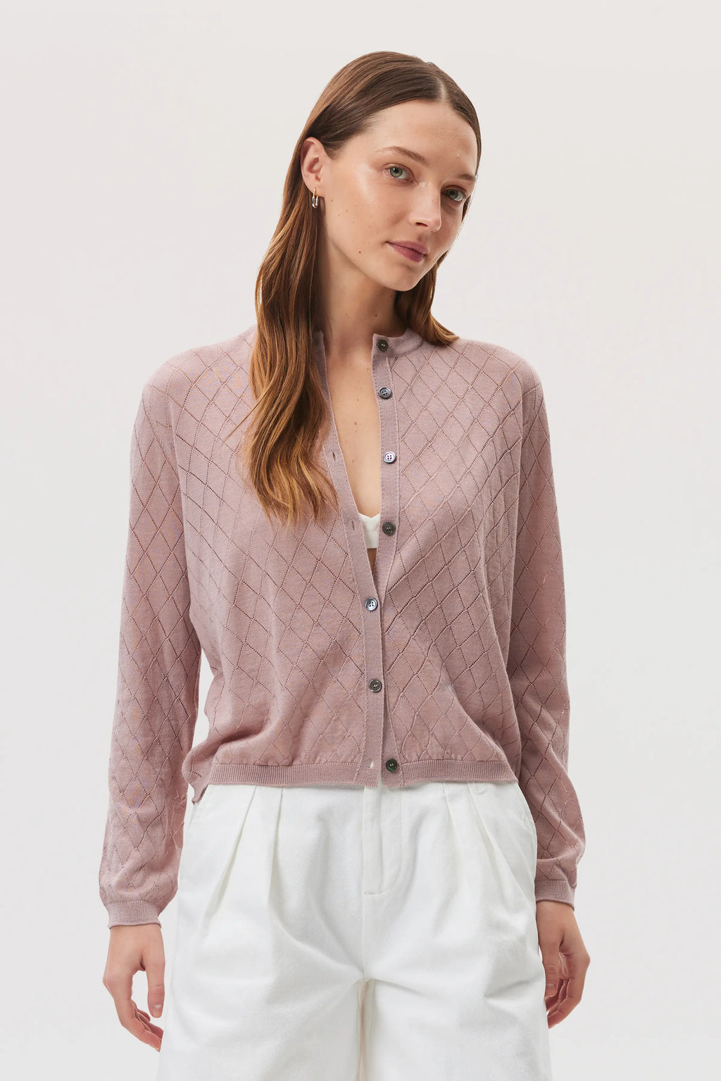 Superfine Merino Pointelle Argyle Cardigan