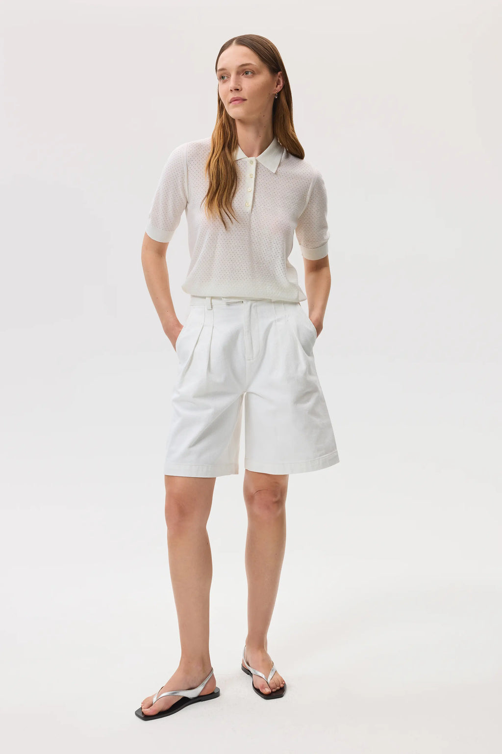 Superfine Merino Pointelle Argyle White Polo Shirt