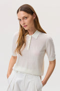 Superfine Merino Pointelle Argyle White Polo Shirt