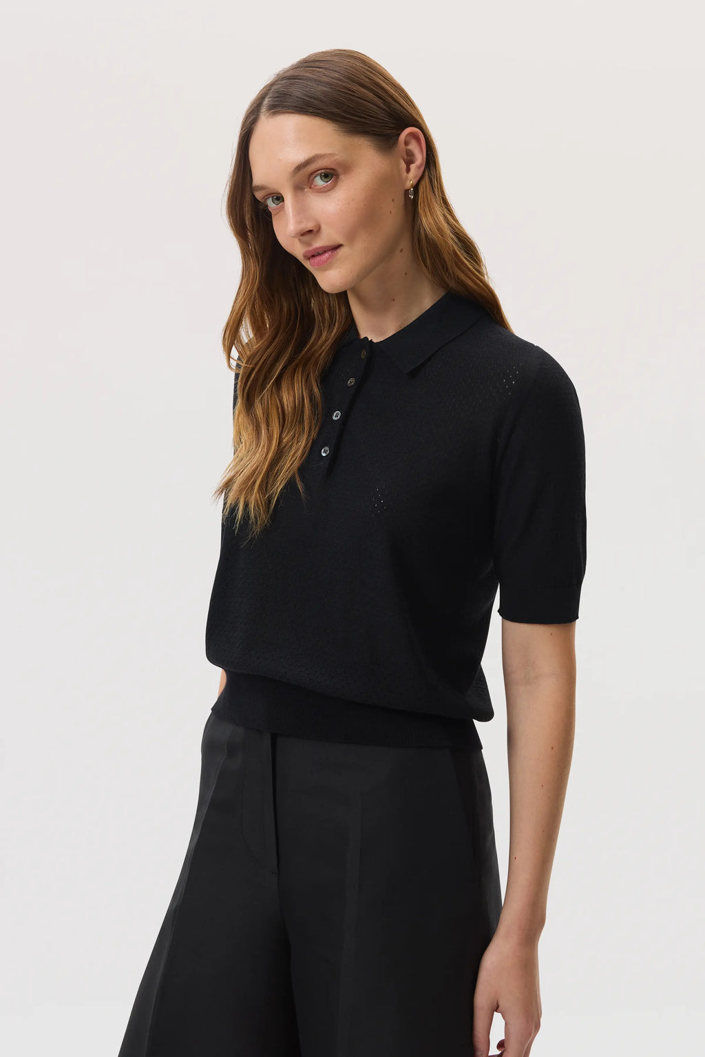 Superfine Merino Pointelle Argyle Polo Shirt