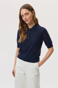 Superfine Merino Dark Navy Pointelle Argyle Polo Shirt