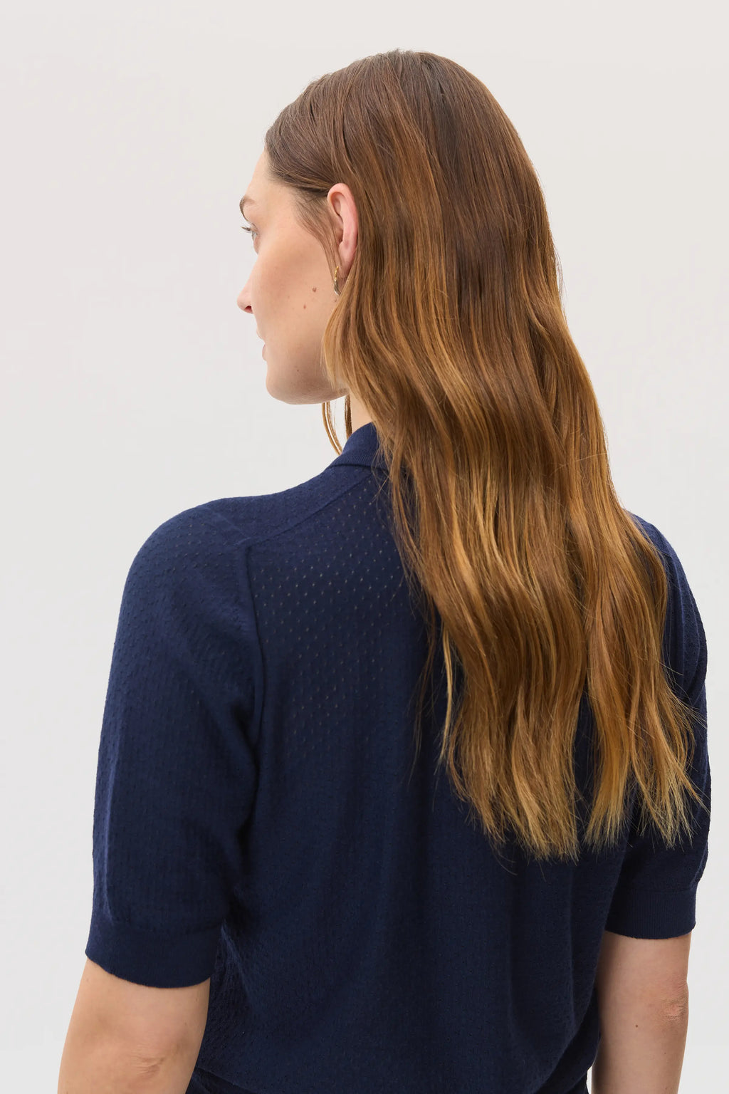 Superfine Merino Dark Navy Pointelle Argyle Polo Shirt