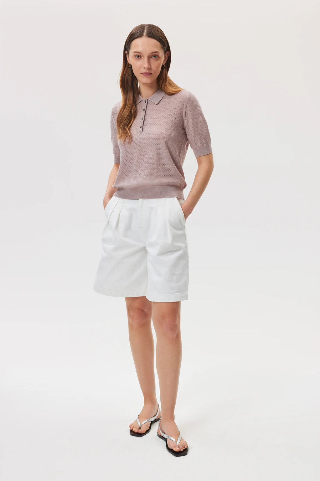 Superfine Merino Pointelle Argyle Polo Shirt