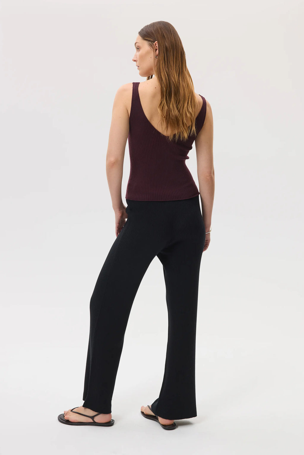 Ribbed Merino Wide Leg Black Trousers