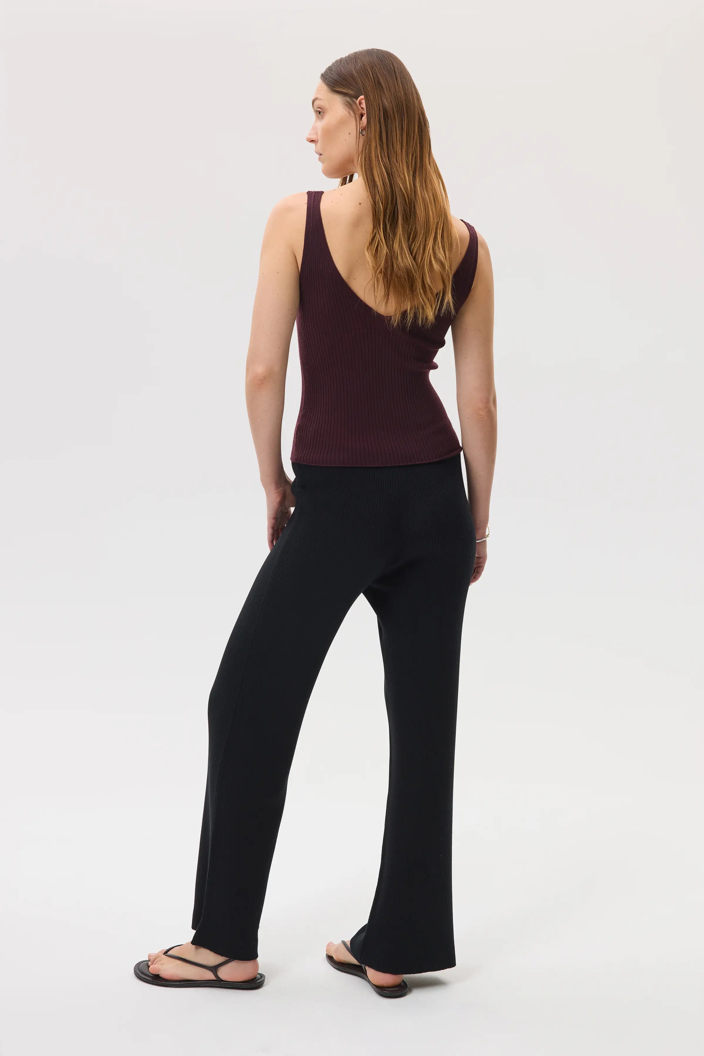 Ribbed Merino Wide Leg Black Trousers
