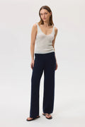 Ribbed Merino Dark Navy Wide Leg Trousers