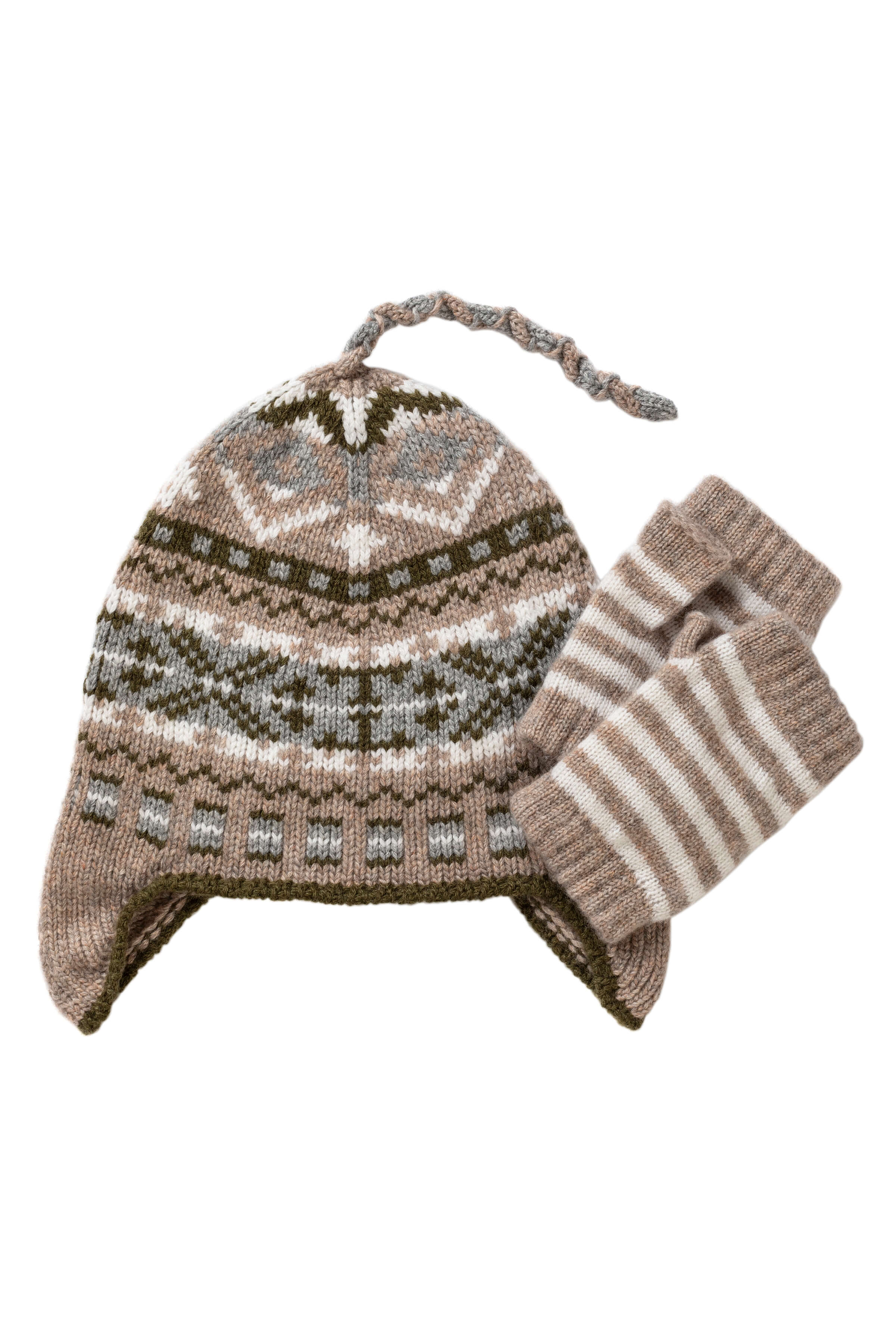 Children's Cashmere Light Brown Fairisle Beanie