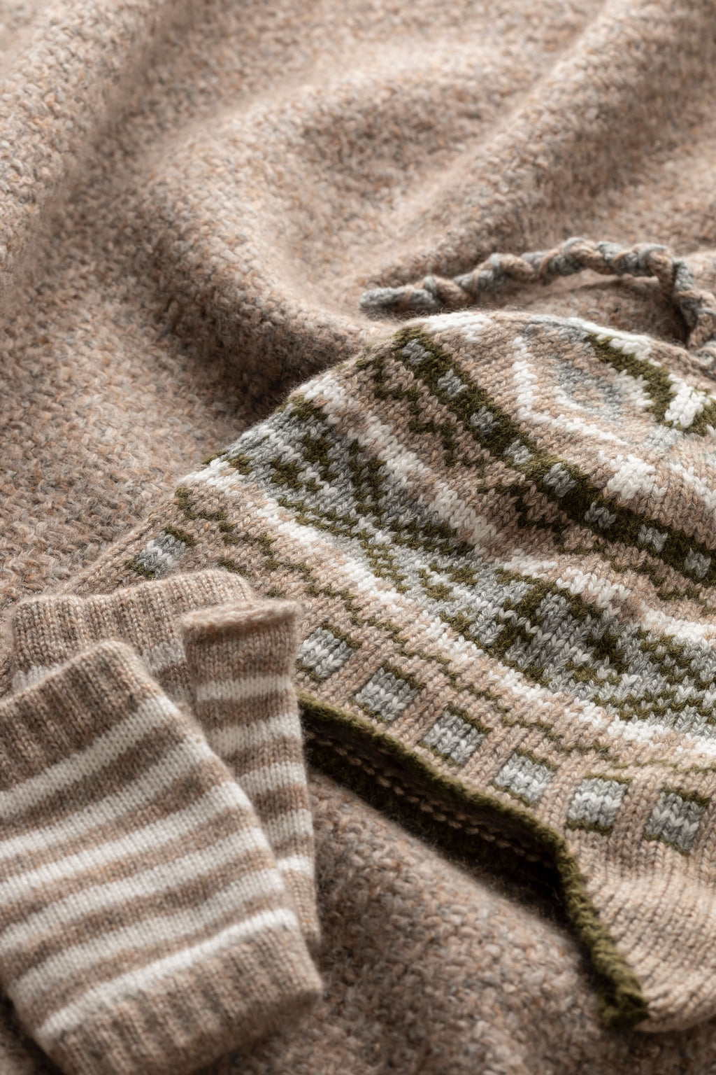 Natural Stripy Children's Cashmere Wristwarmers