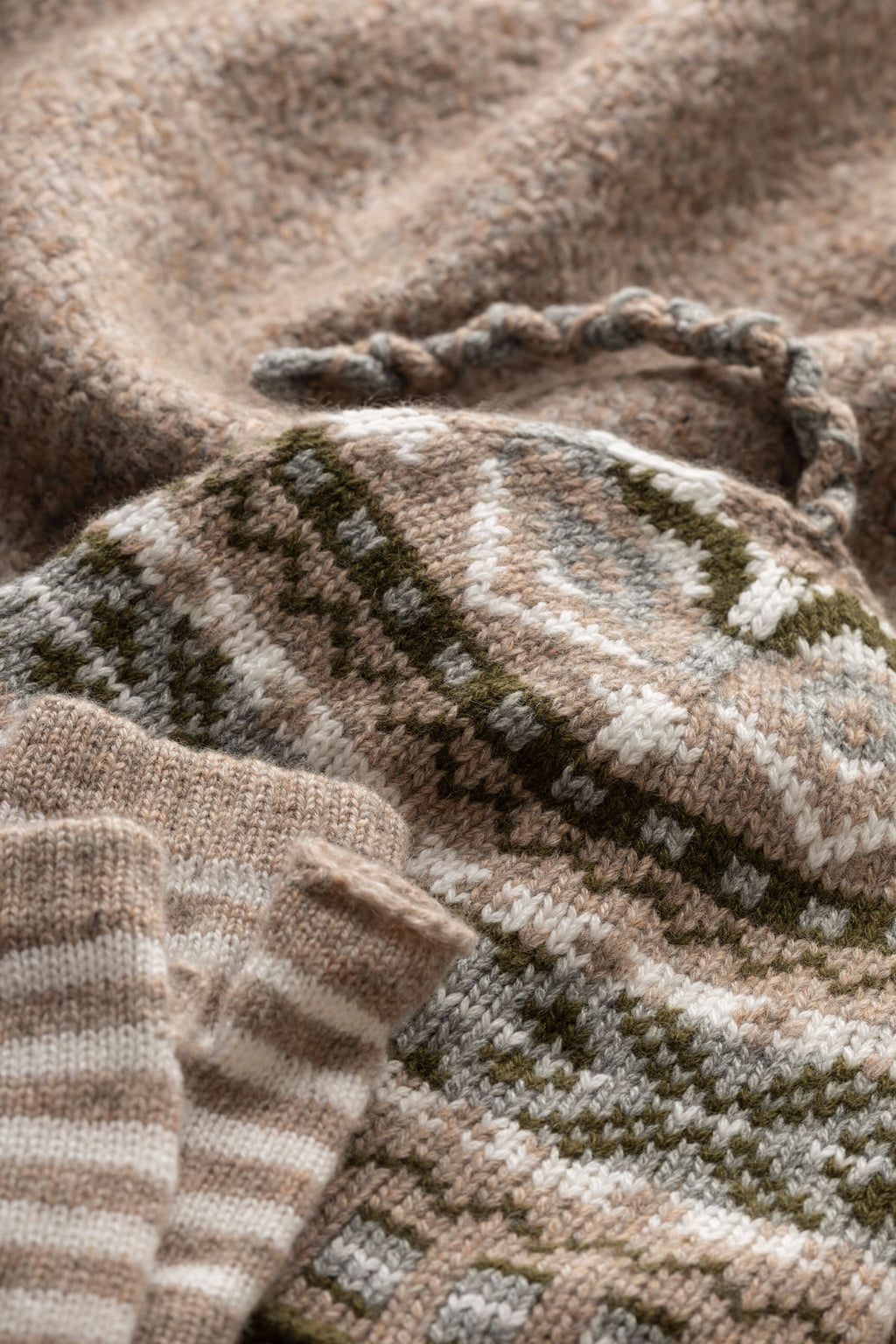 Natural Stripy Children's Cashmere Wristwarmers