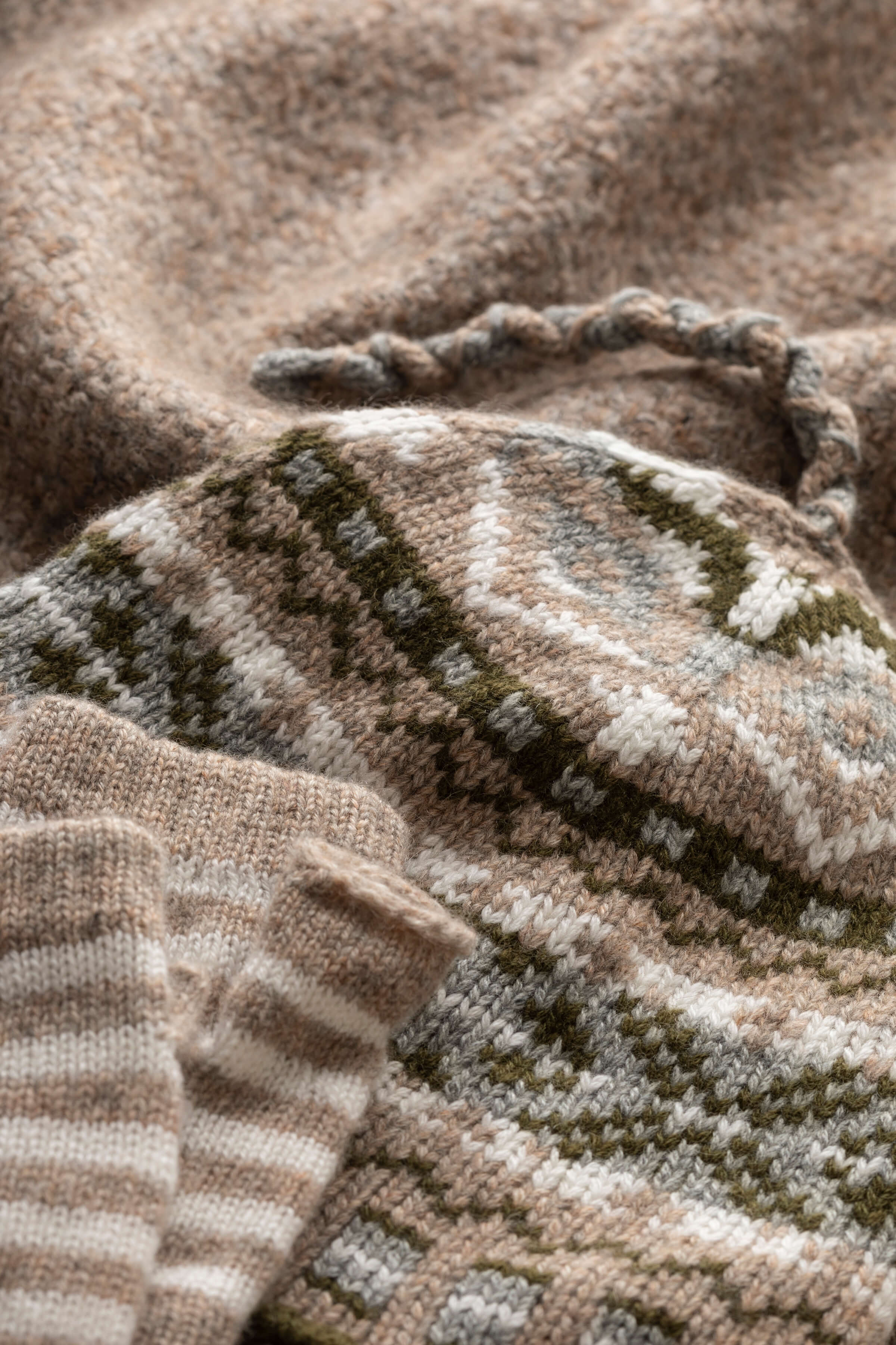 Natural Stripy Children's Cashmere Wristwarmers