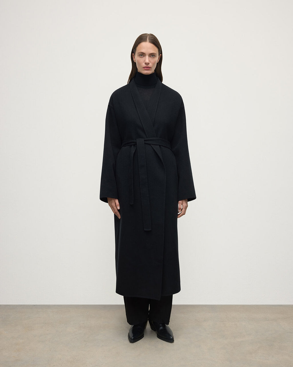 Black Cashmere Wrap Coat