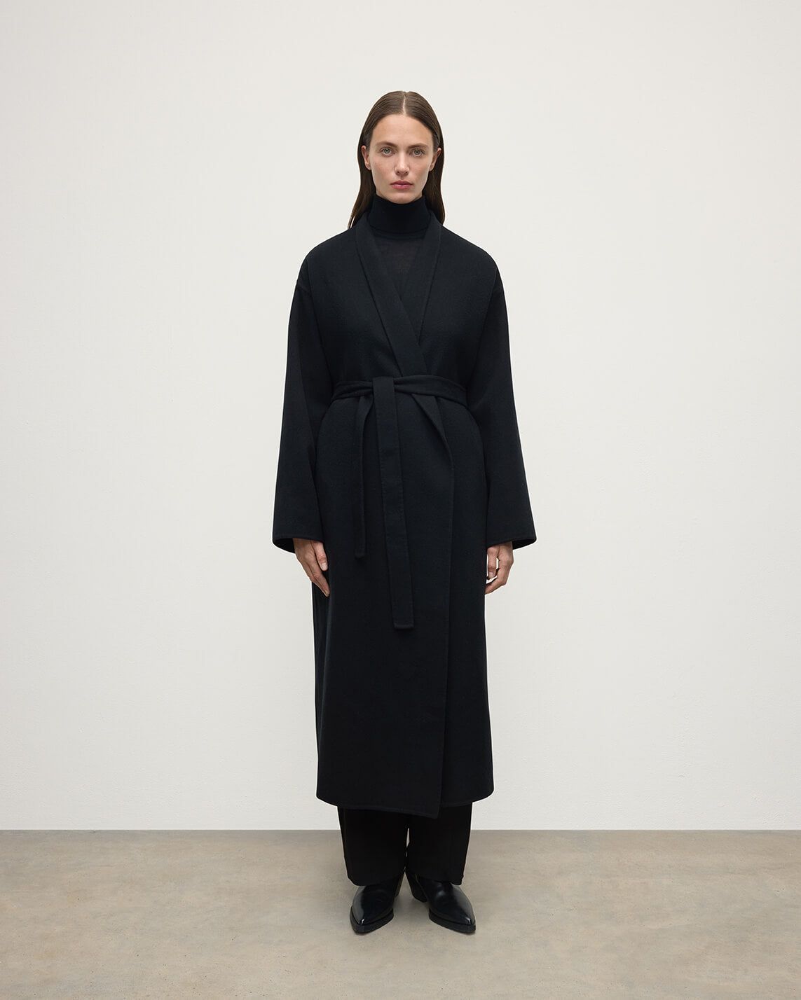 Black Cashmere Wrap Coat