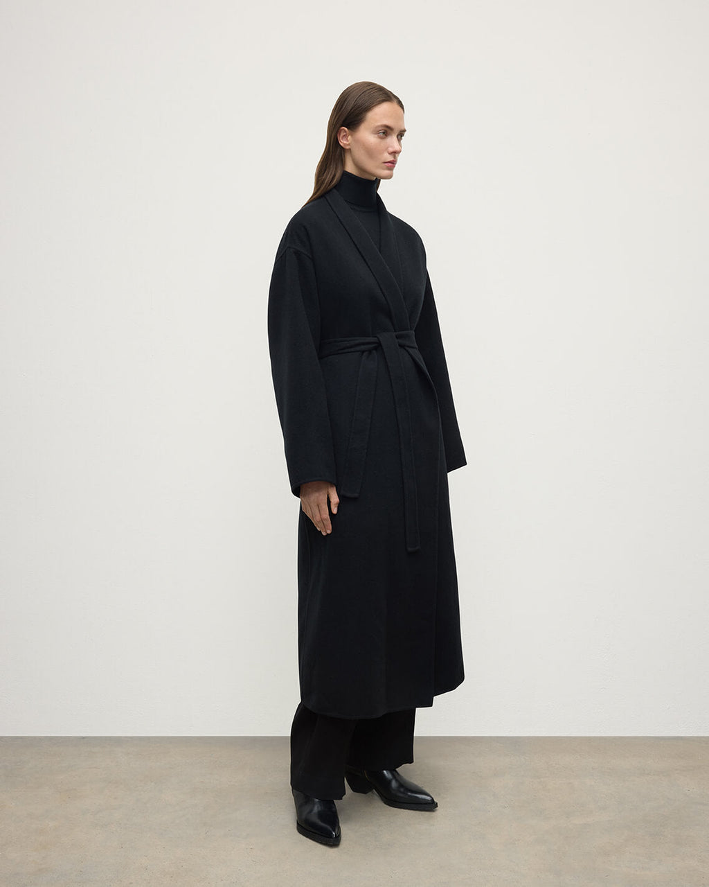 Black Cashmere Wrap Coat
