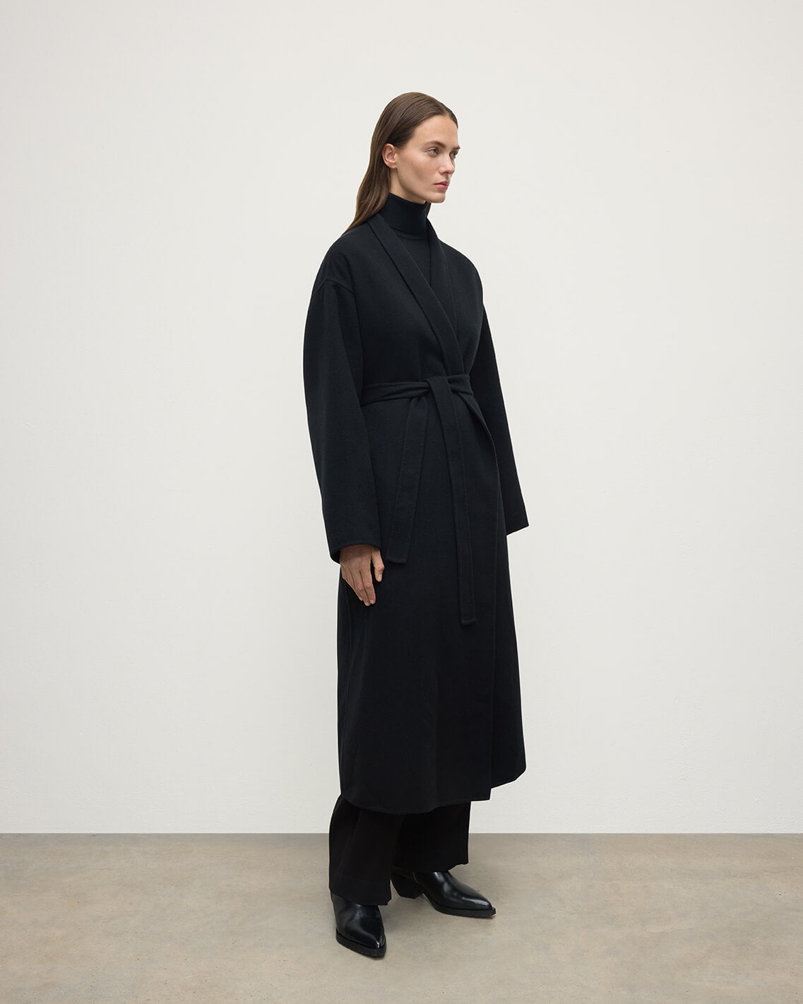 Black Cashmere Wrap Coat