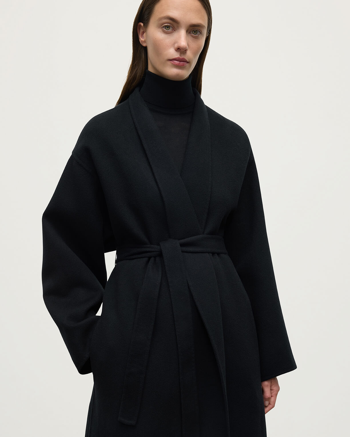 Black Cashmere Wrap Coat
