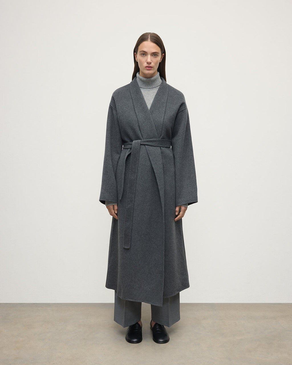 Mid Grey Cashmere Wrap Coat