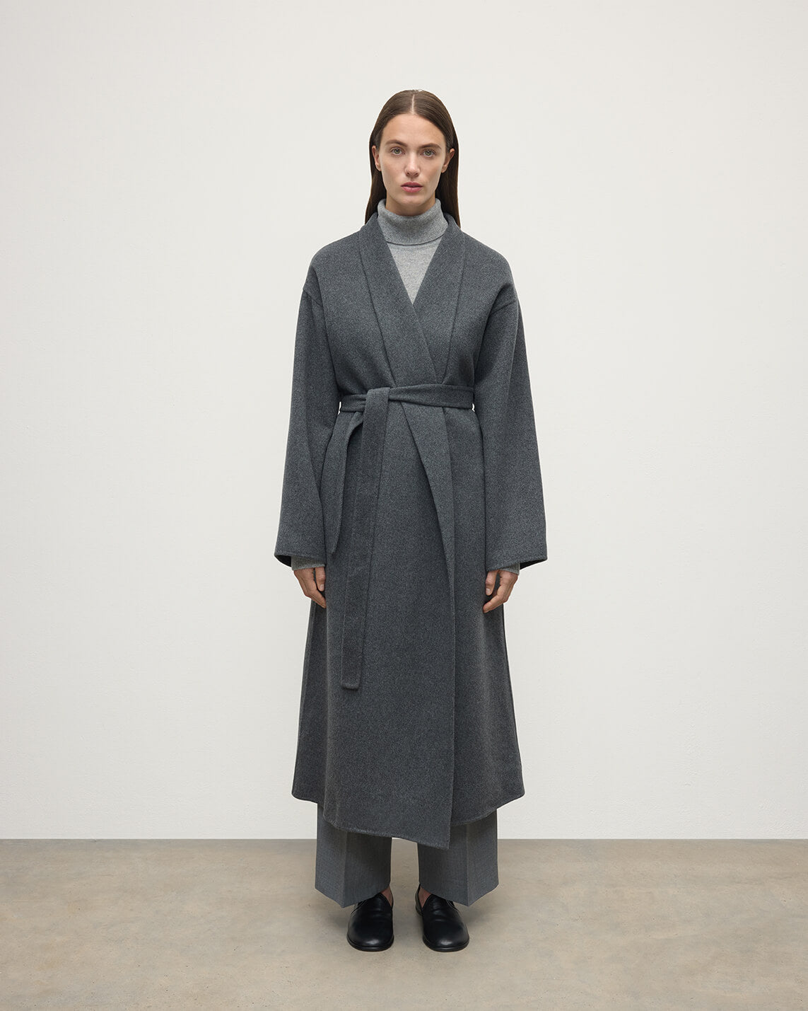 Mid Grey Cashmere Wrap Coat