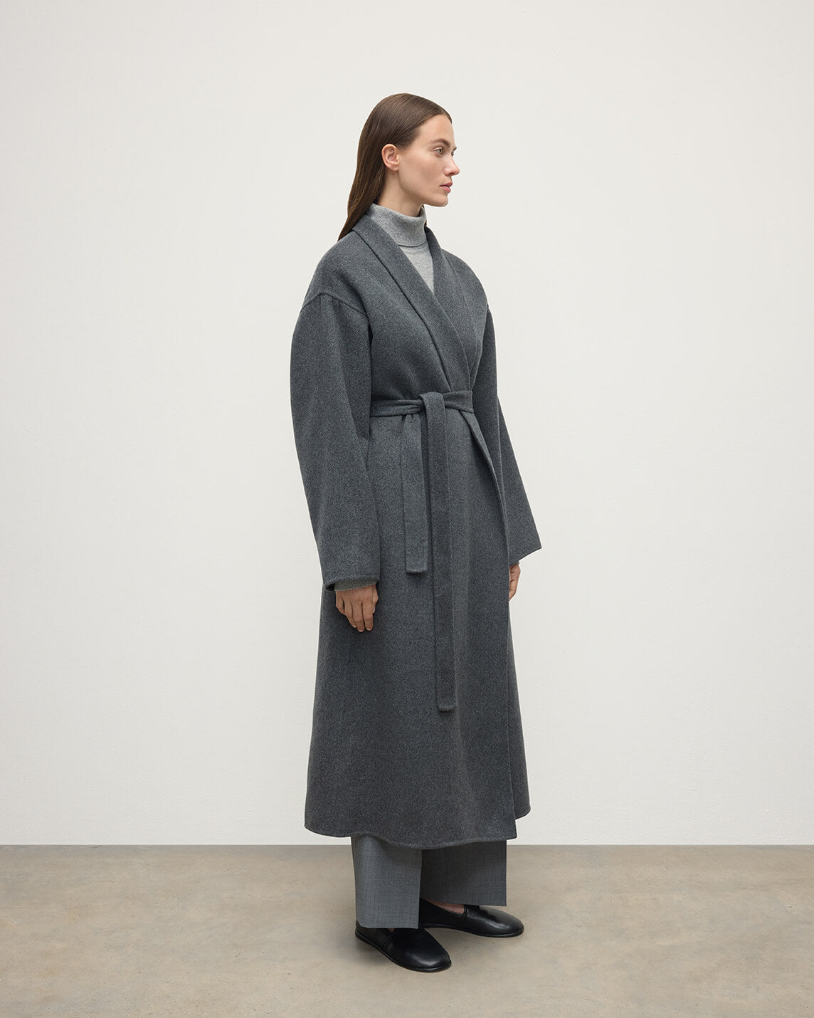 Mid Grey Cashmere Wrap Coat