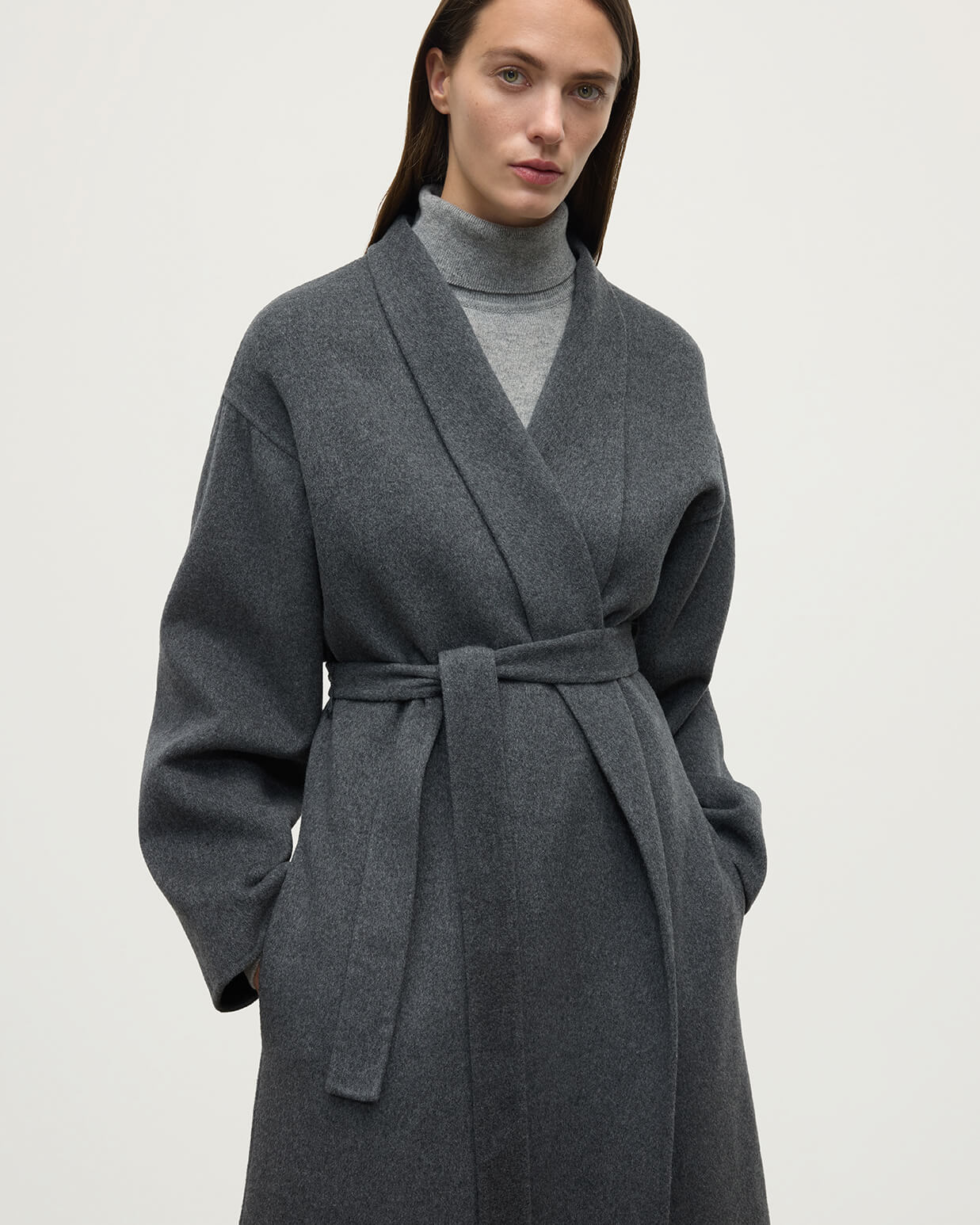 Mid Grey Cashmere Wrap Coat