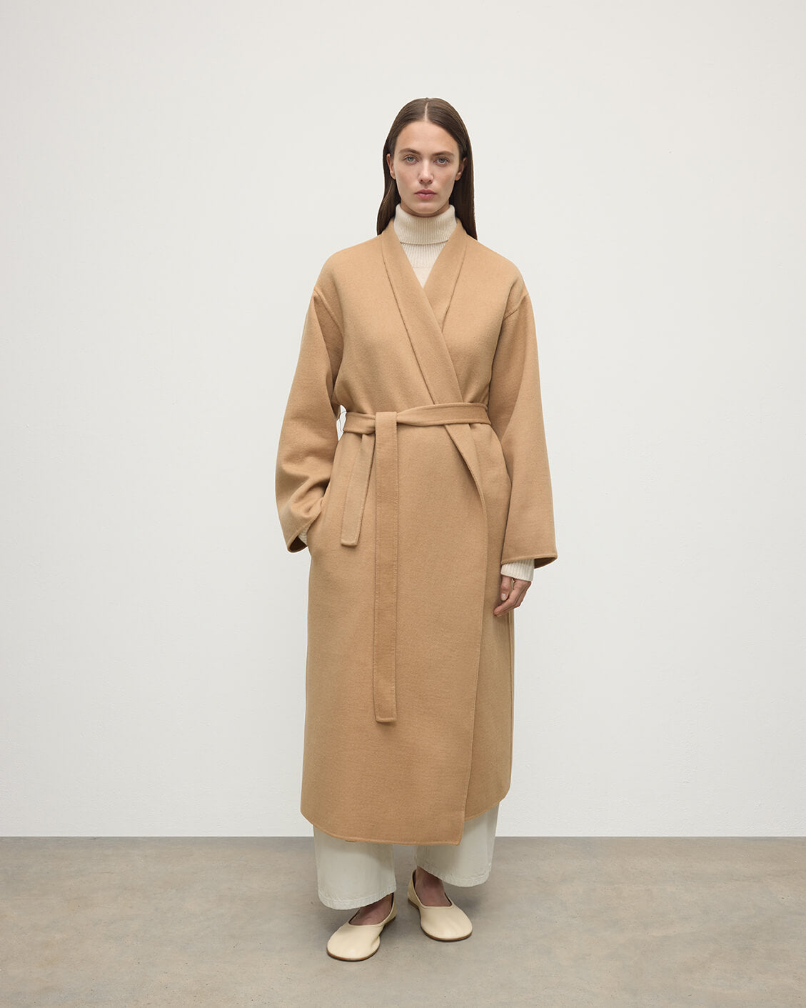 Camel Cashmere Wrap Coat
