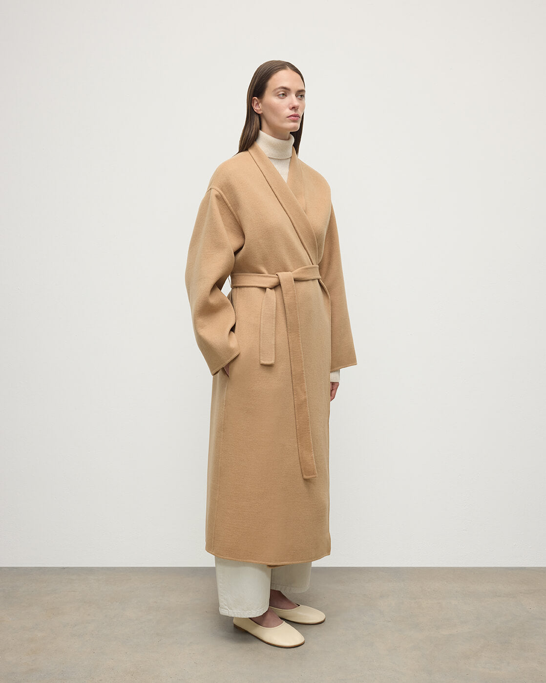 Camel Cashmere Wrap Coat