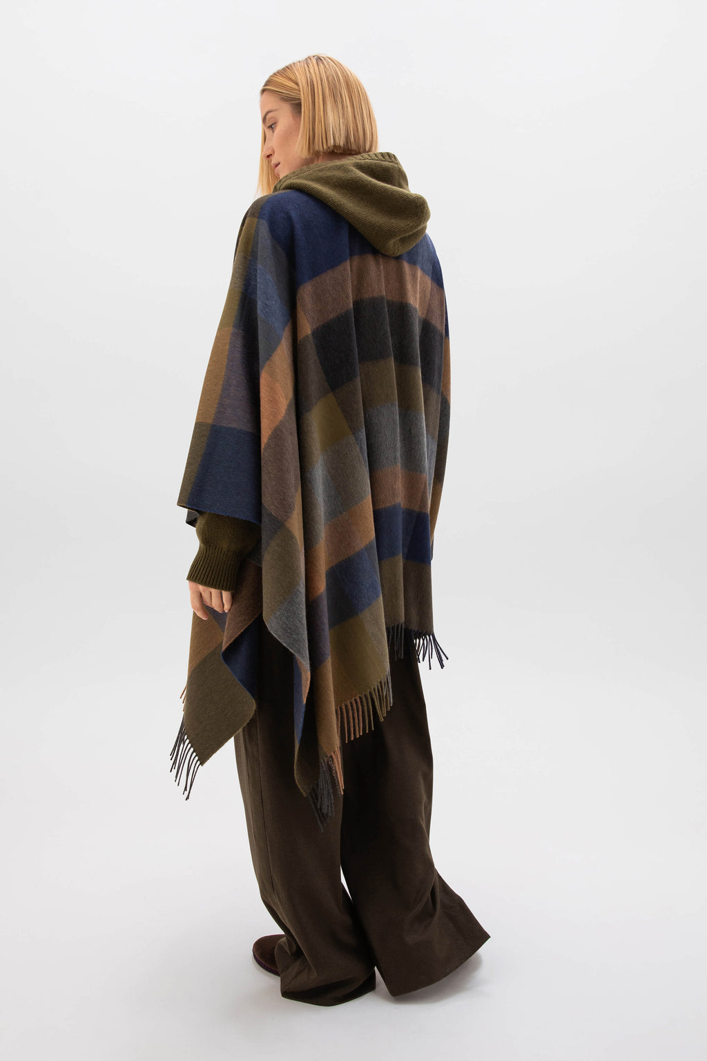 Olive Green Check Cashmere Cape