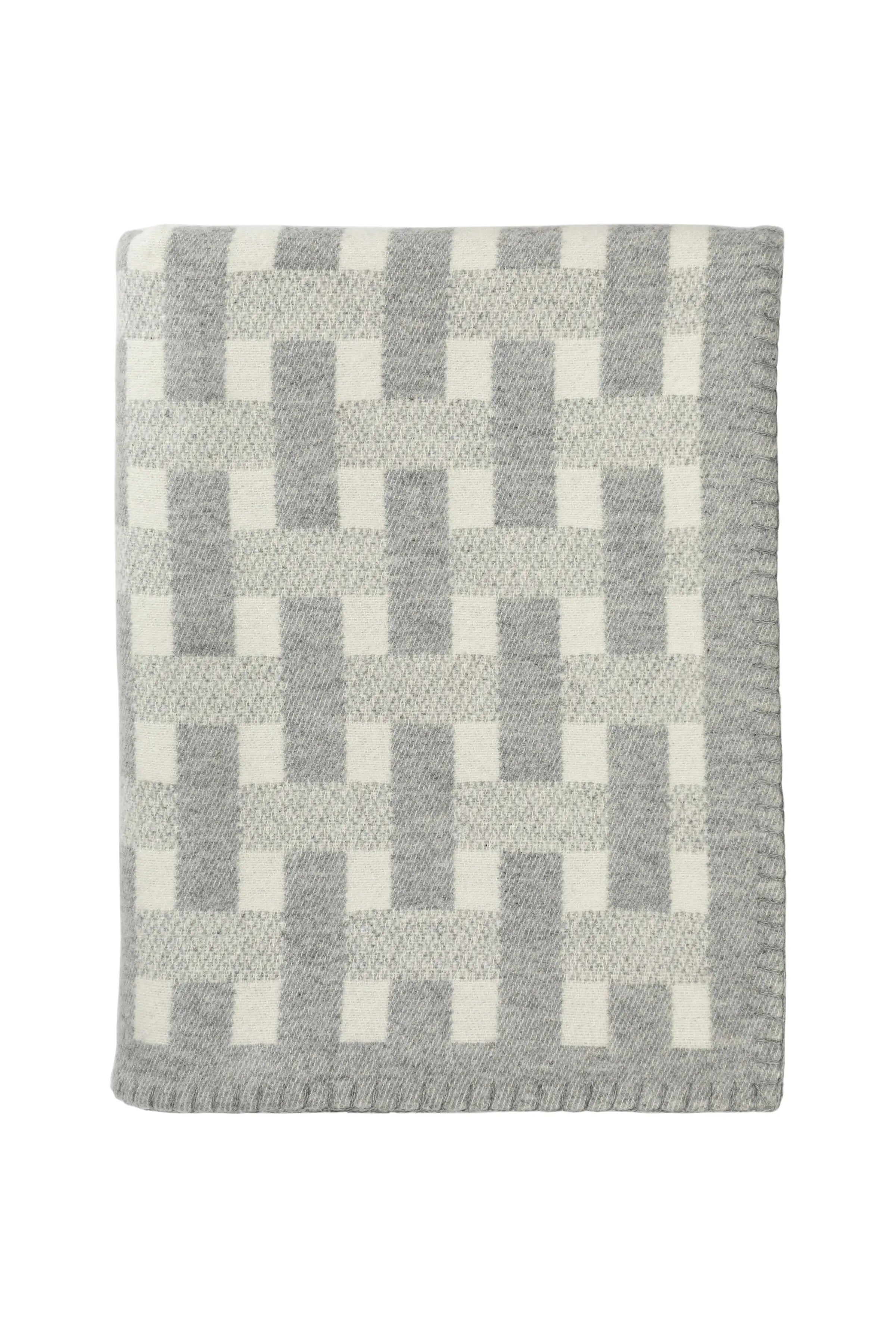 Blanket Stitched Basketweave Throw in Light Grey
