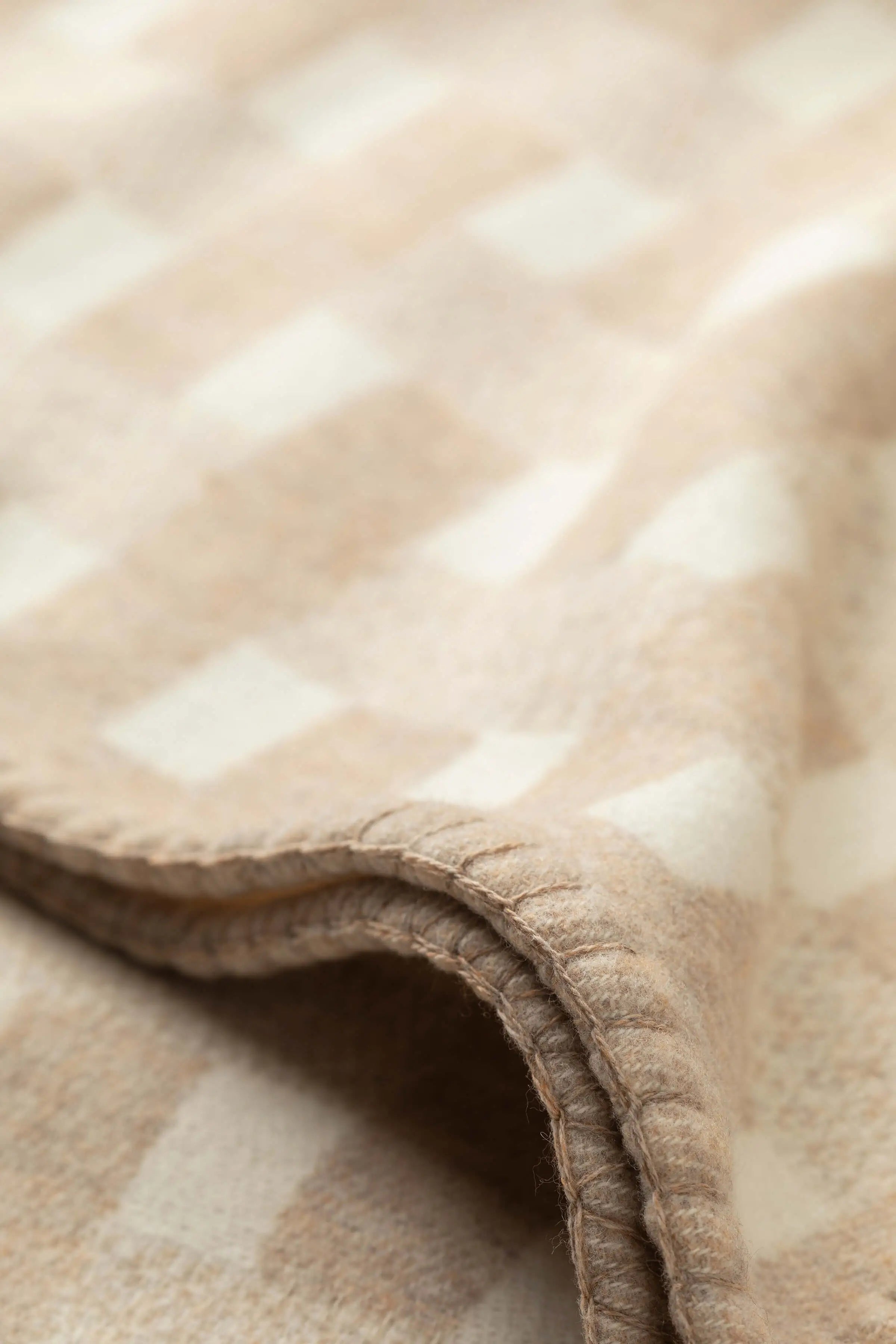 Blanket Stitched Basketweave Natural Throw